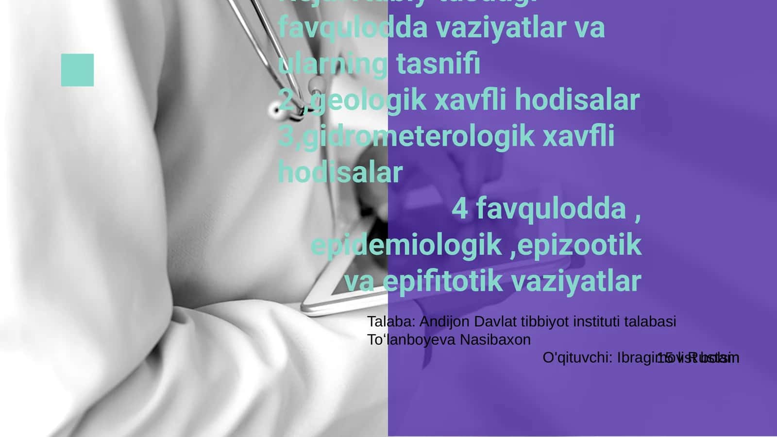 Favqulodda vaziyatlar, ularning tasnifi, va tavsifi 1