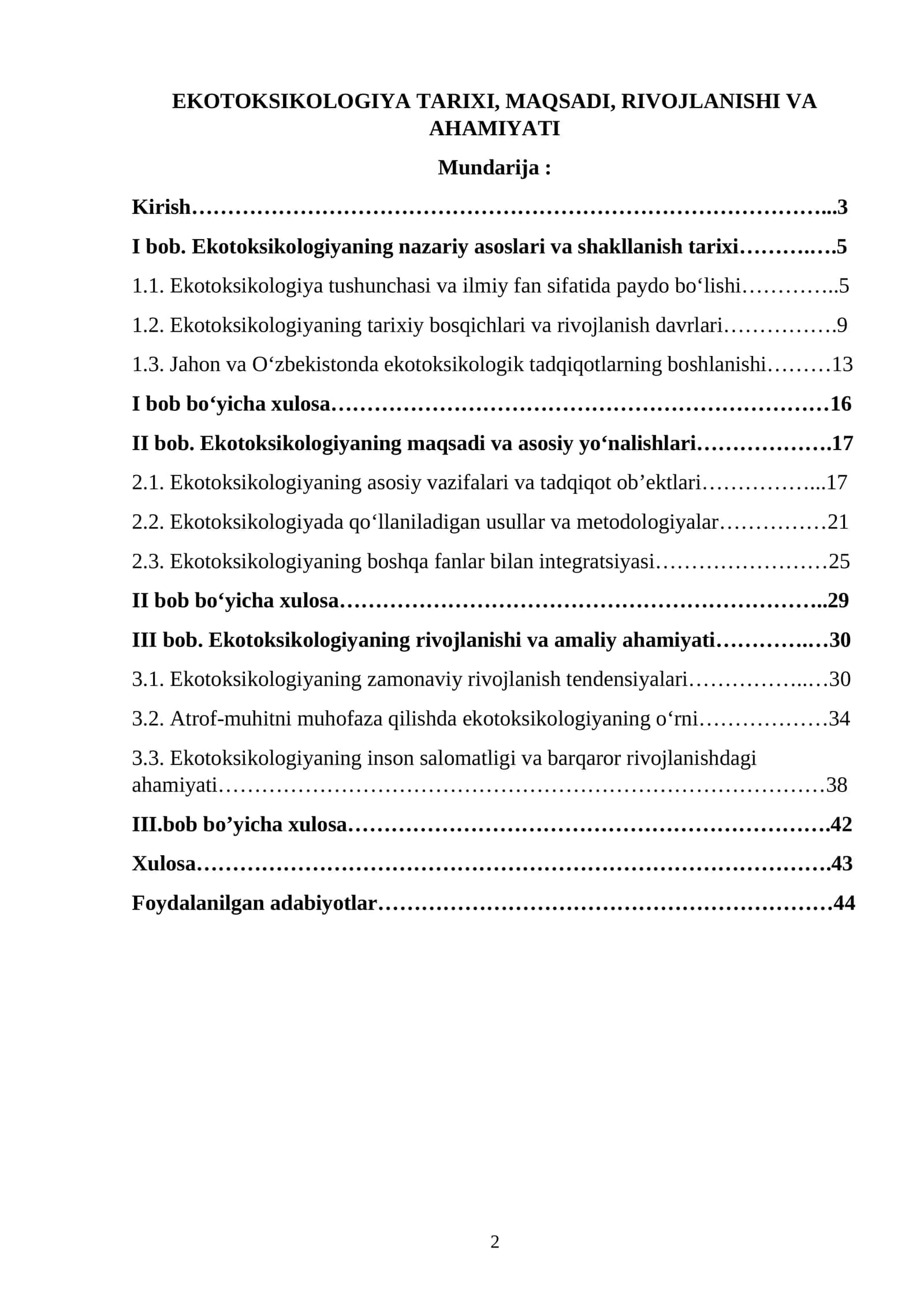 EKOTOKSIKOLOGIYA TARIXI, MAQSADI, RIVOJLANISHI VA AHAMIYATI 1