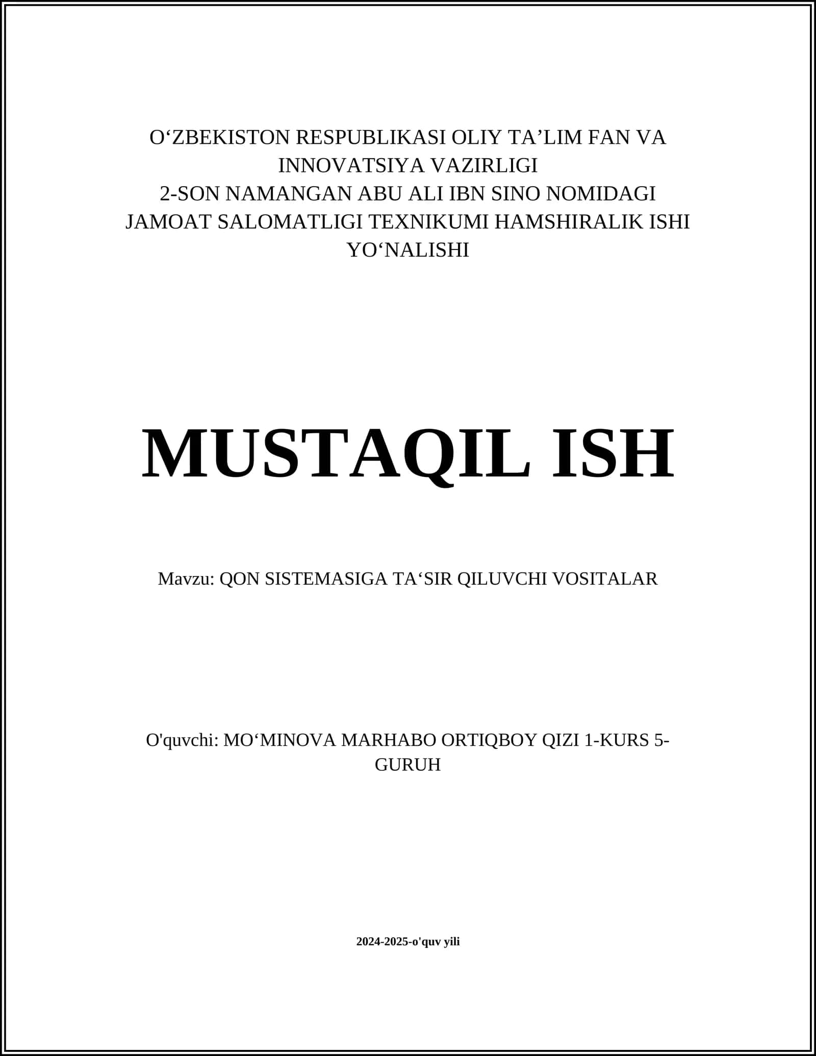 QON SISTEMASIGA TA‘SIR QILUVCHI VOSITALAR 1