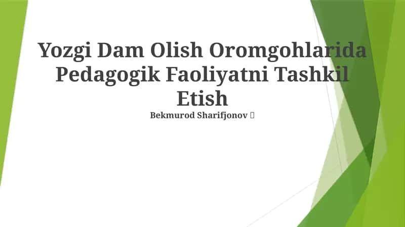 Yozgi Dam Olish Oromgohlarida Pedagogik Faoliyatni Tashkil Etish 1