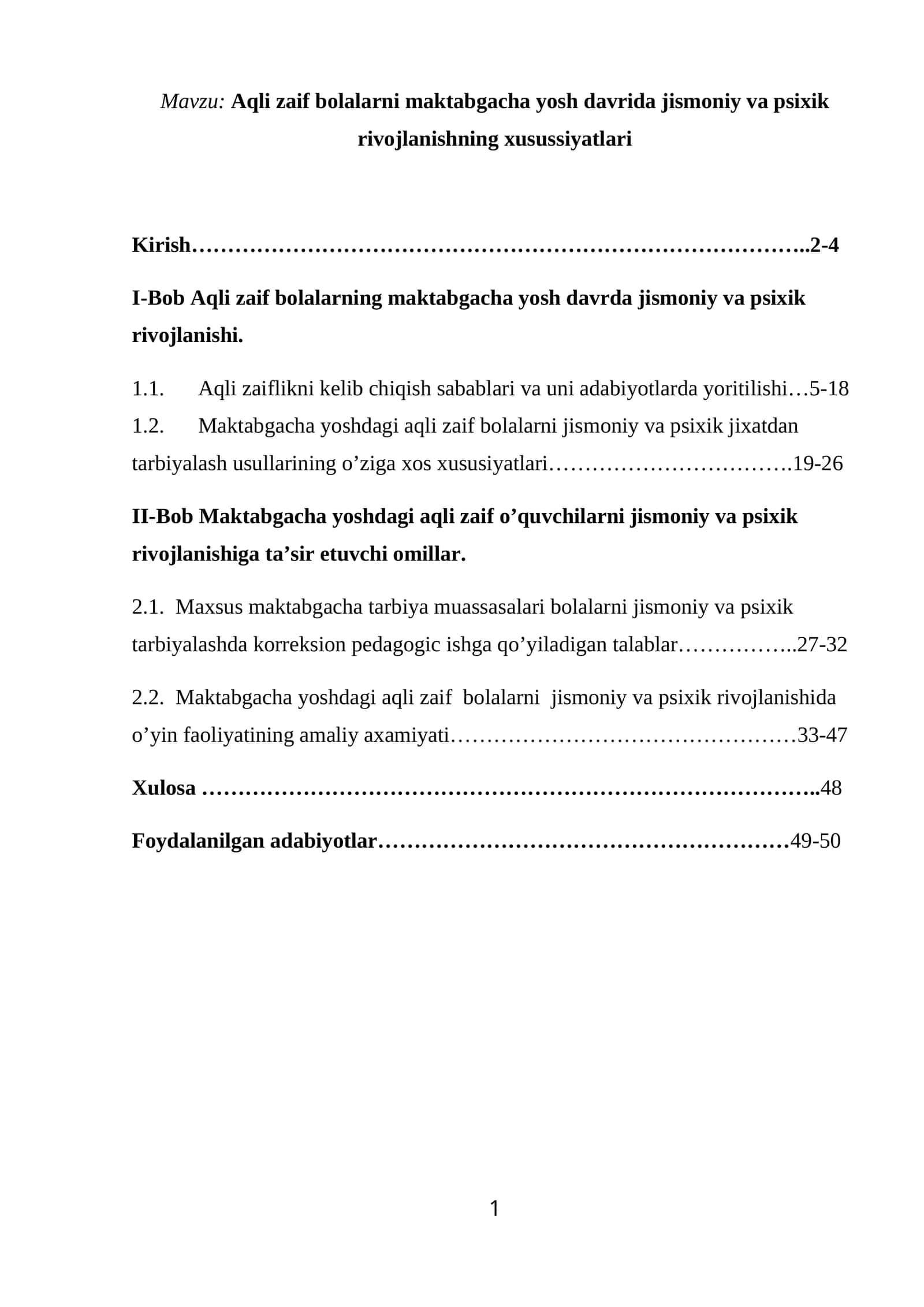 Aqli zaif bolalarni maktabgacha yosh davrida jismoniy va psixik rivojlanishning xusussiyatlari 1
