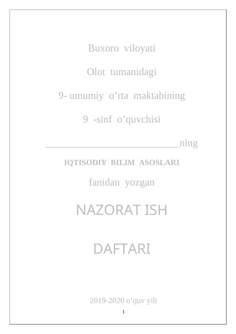 NAZORAT ISH DAFTARI 1