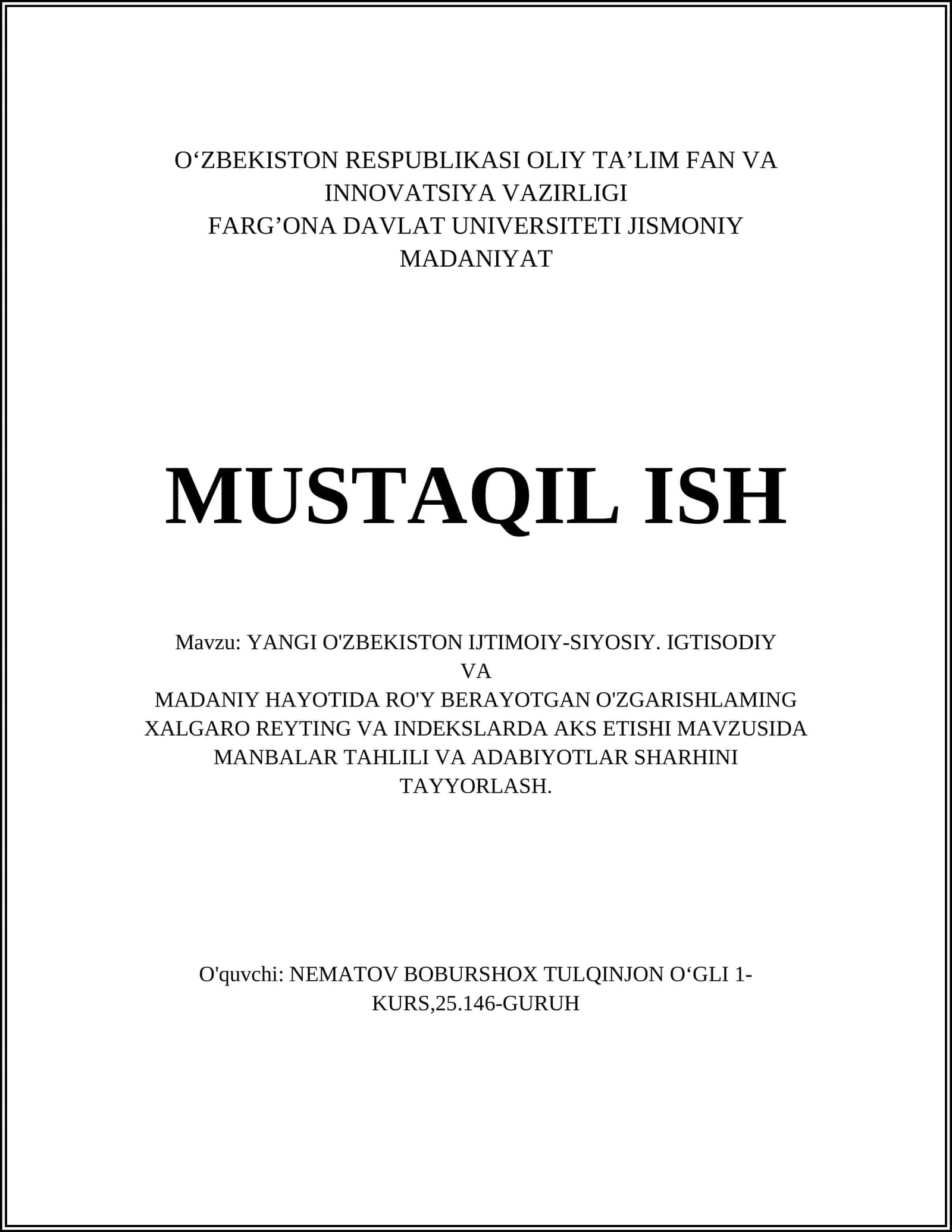 YANGI O'ZBEKISTON IJTIMOIY-SIYOSIY. IGTISODIY 1
