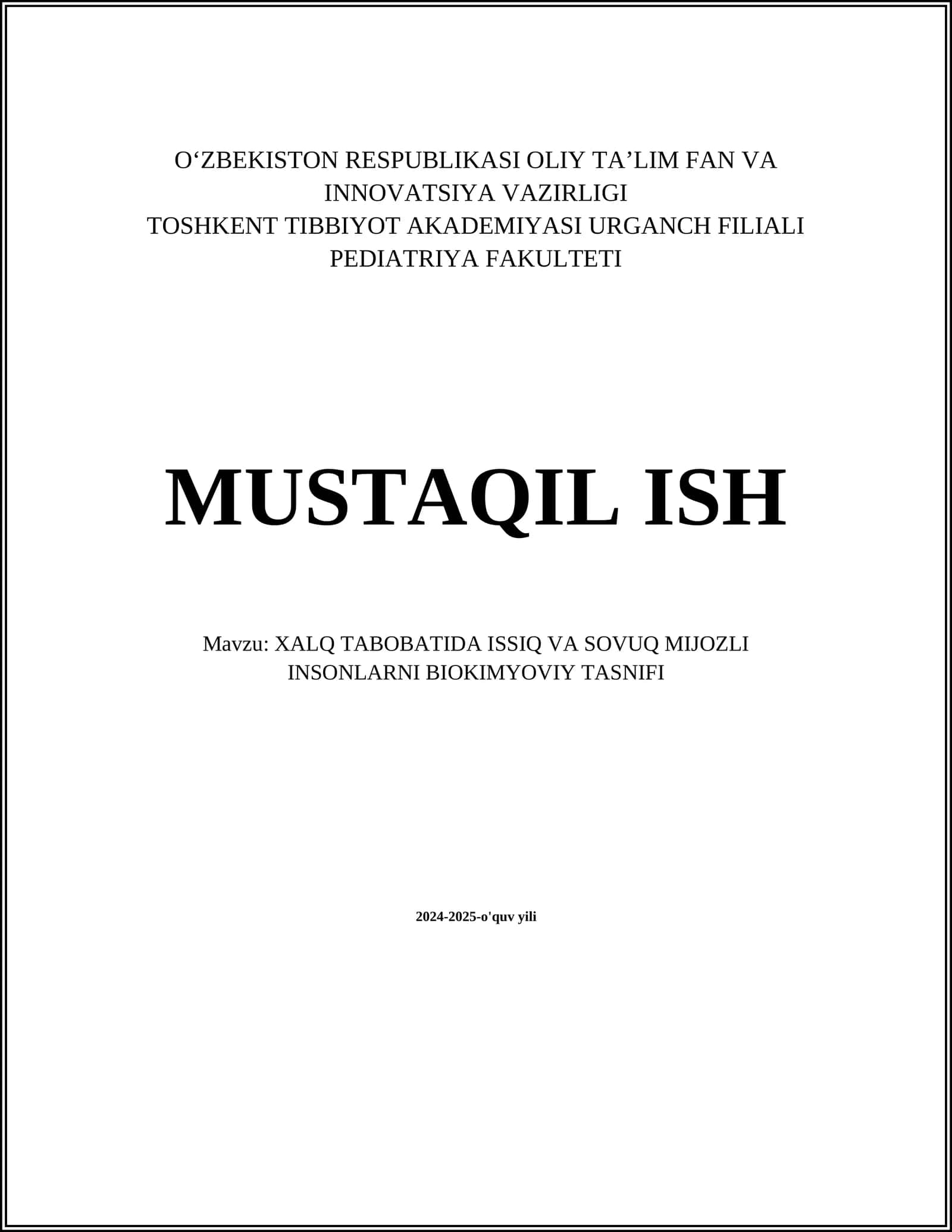 XALQ TABOBATIDA ISSIQ VA SOVUQ MIJOZLI INSONLARNI BIOKIMYOVIY TASNIFI 1