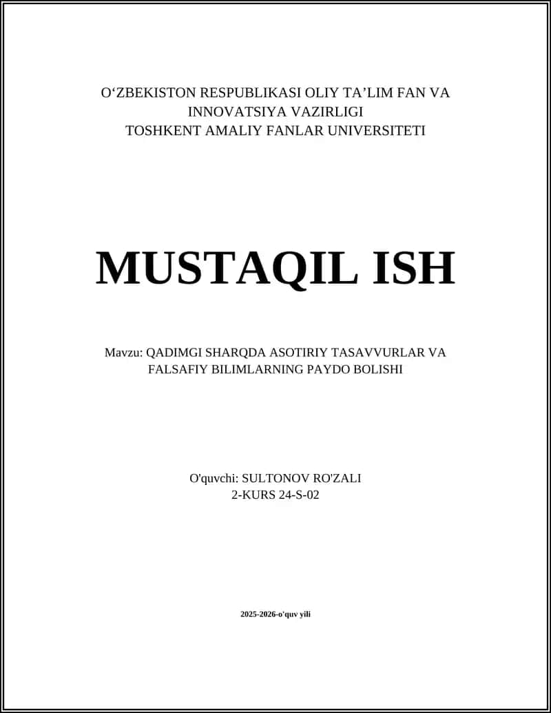QADIMGI SHARQDA ASOTIRIY TASAVVURLAR VA FALSAFIY BILIMLARNING PAYDO BOLISHI 1