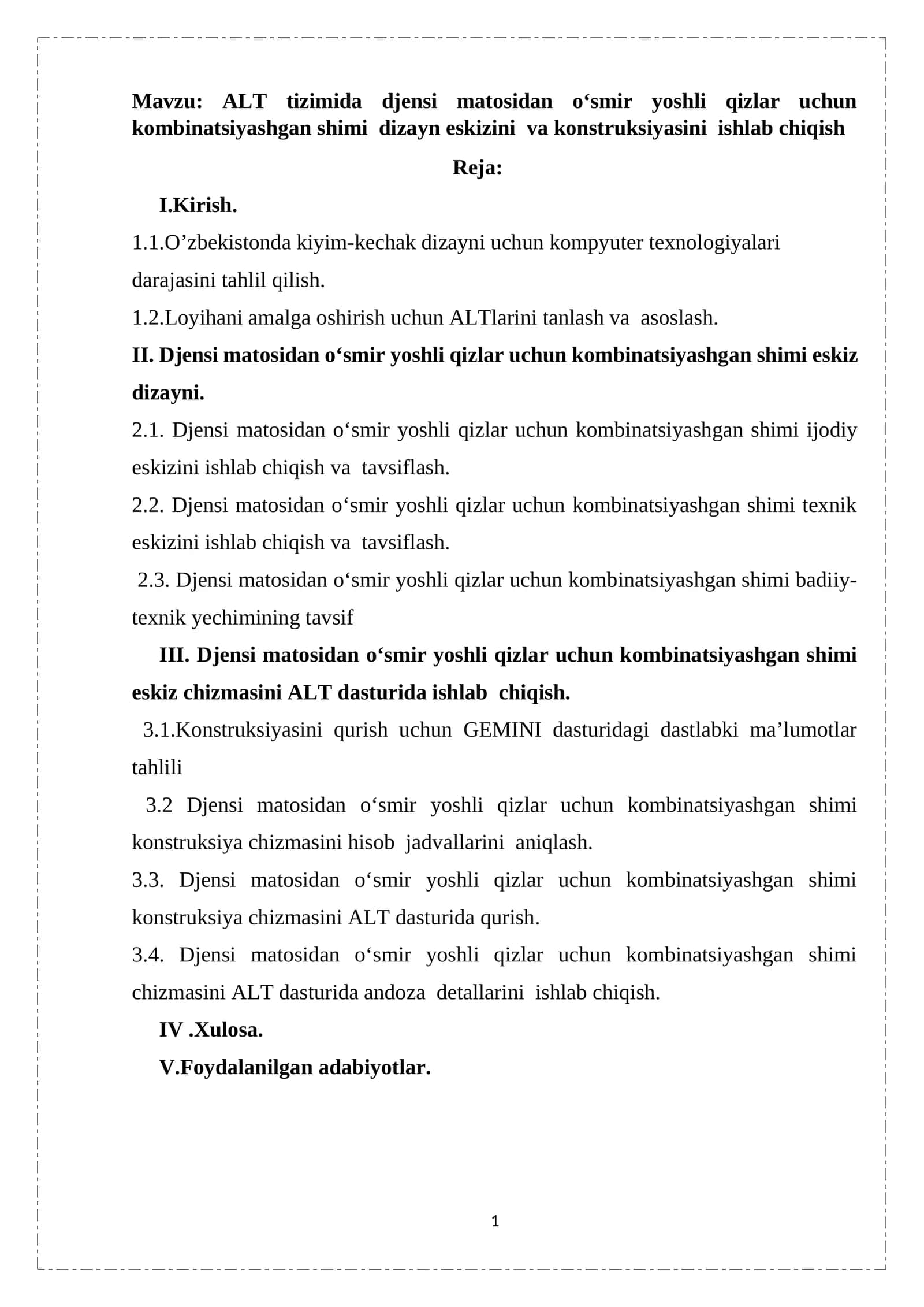 ALT tizimida djensi matosidan o‘smir yoshli qizlar uchun kombinatsiyashgan shimi  dizayn eskizini  va konstruksiyasini  ishlab chiqish 1