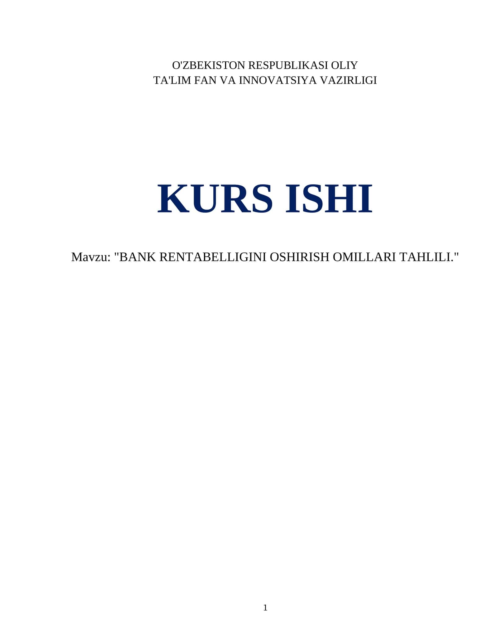 BANK RENTABELLIGINI OSHIRISH OMILLARI TAHLILI 1