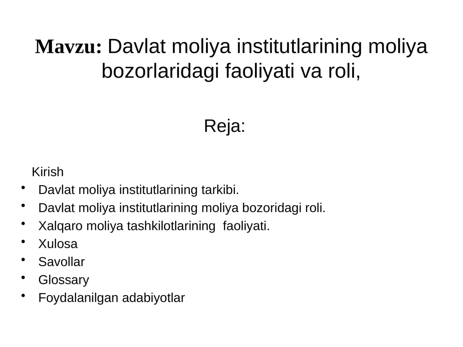 Davlat moliyaviy institutlarining moliyabozoridagi faoliyati va roli 1