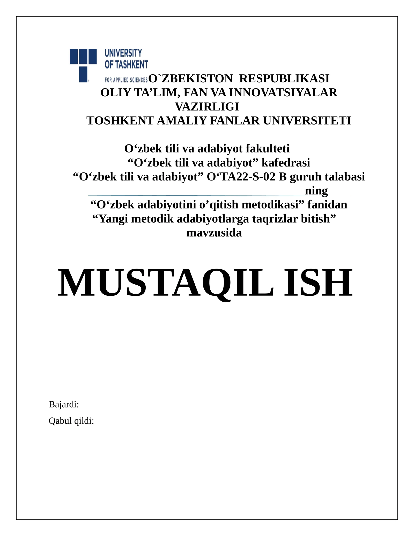 “Yangi metodik adabiyotlarga taqrizlar bitish” 1