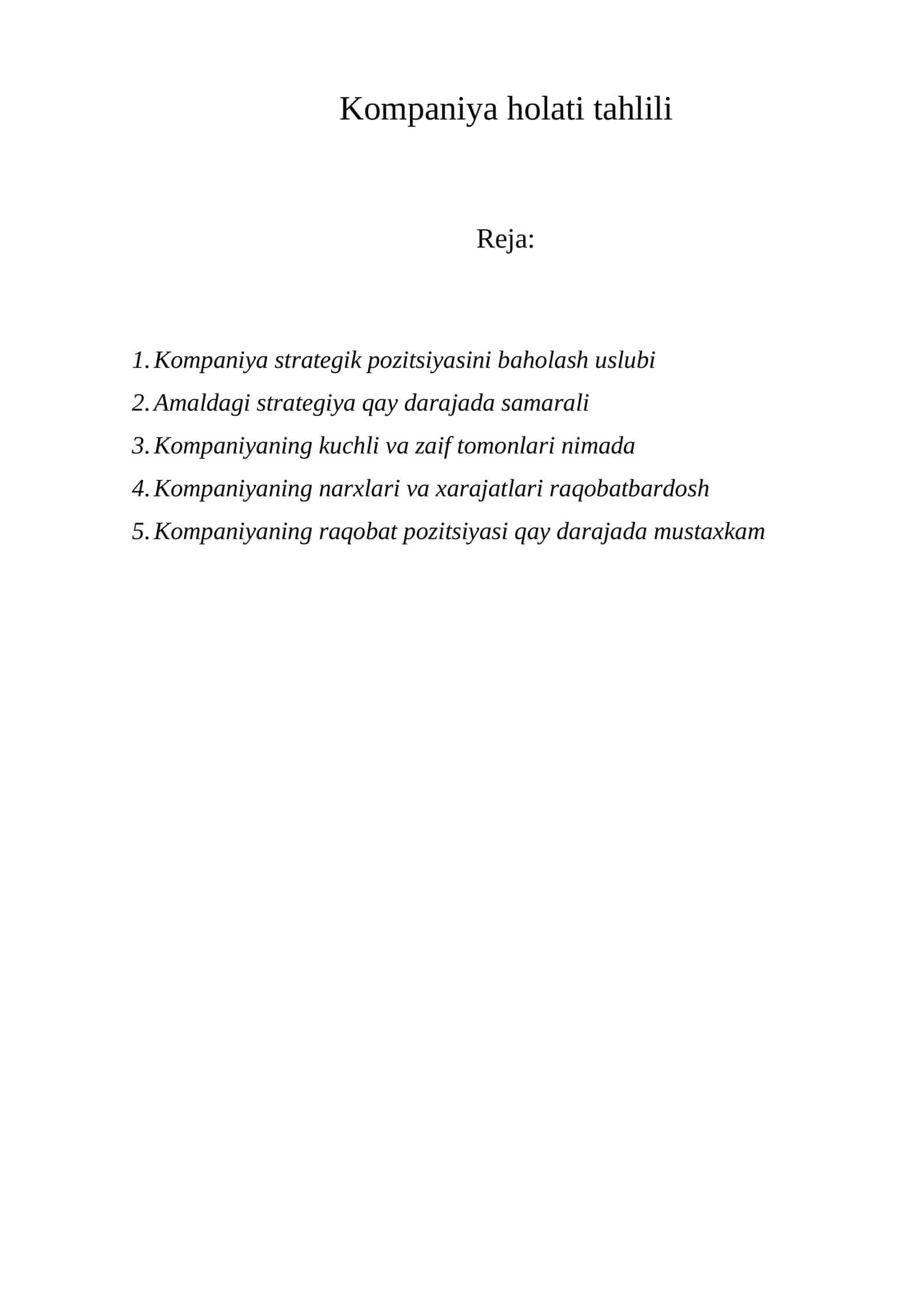 Kompaniyа holati tahlili 1