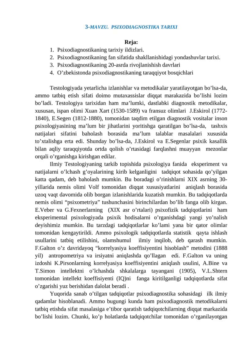 PSIXODIAGNOSTIKA TARIXI 1