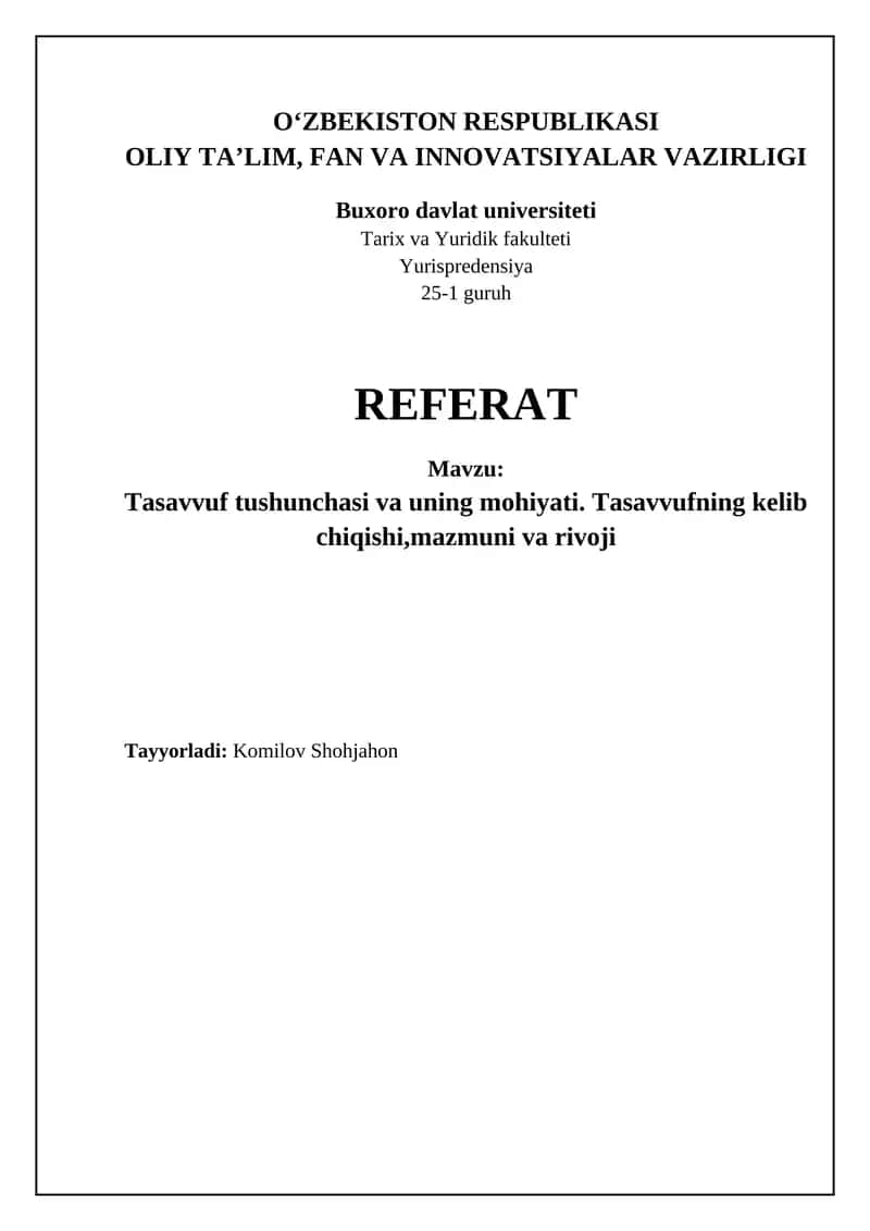 Tasavvuf tushunchasi va mohiyati 1