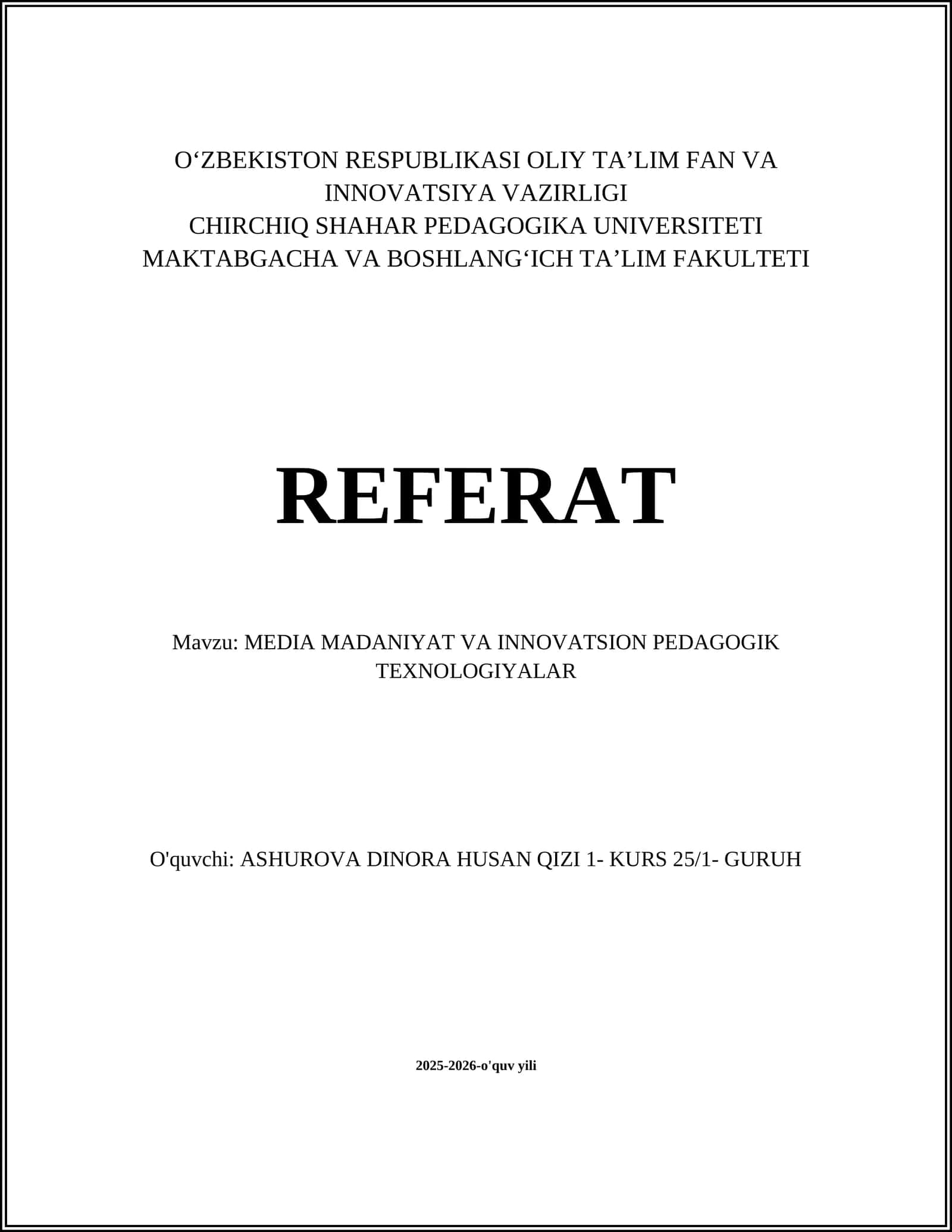 MEDIA MADANIYAT VA INNOVATSION PEDAGOGIK TEXNOLOGIYALAR 1