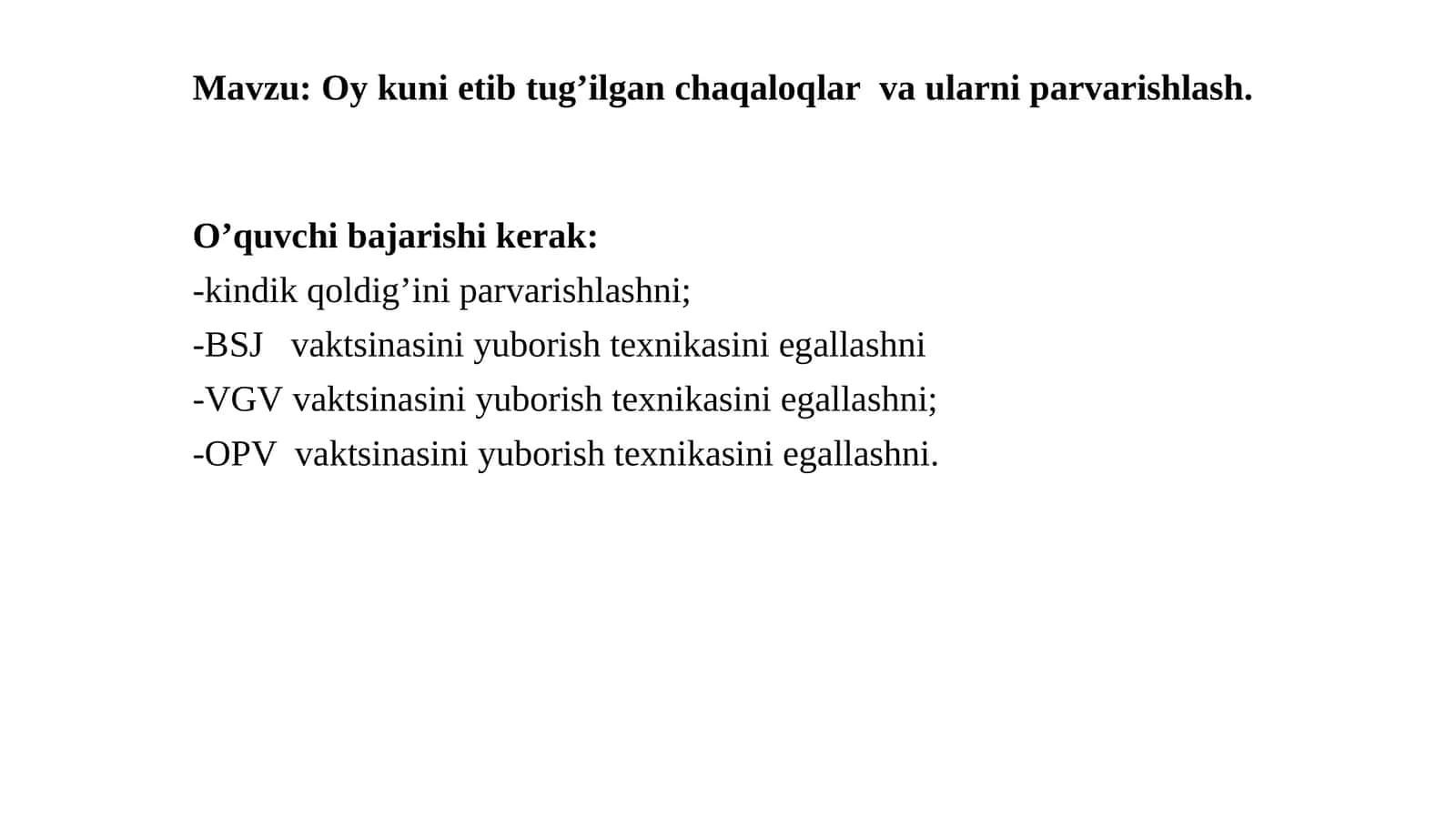 Oy kuni etib tug’ilgan chaqaloqlar va ularni parvarishlash 1