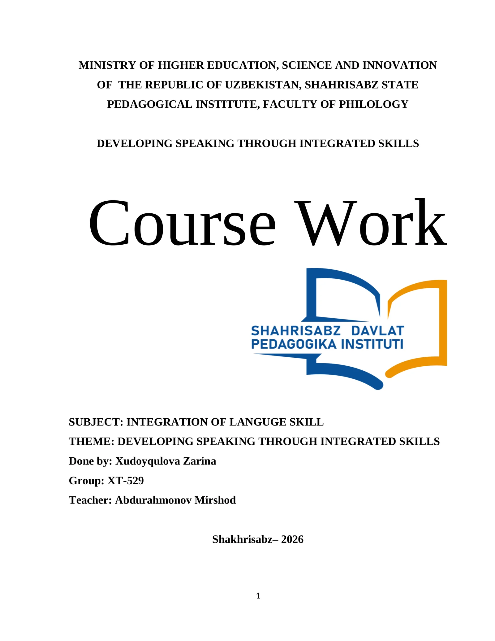 Developing Speaking Through Integrated Skills 1