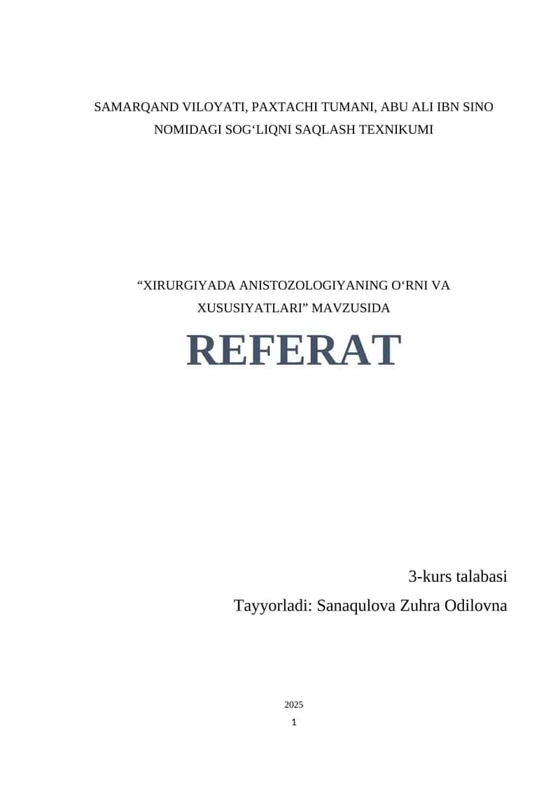 Xirurgiyada anistozologiyaning oʻrni va xususiyatlari 1