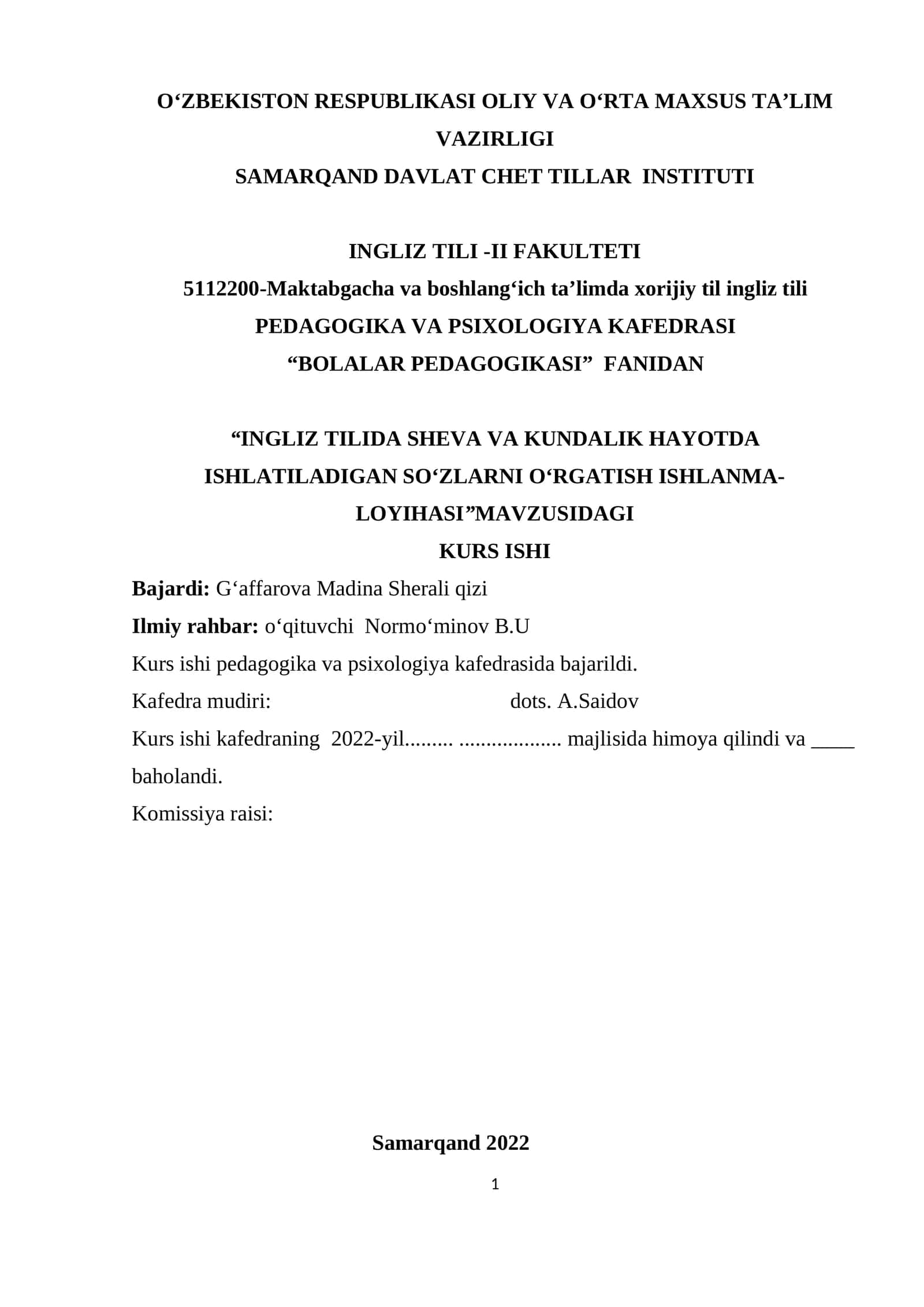 INGLIZ TILIDA SHEVA VA KUNDALIK HAYOTDA ISHLATILADIGAN SOʻZLARNI OʻRGATISH ISHLANMA-LOYIHASI 1