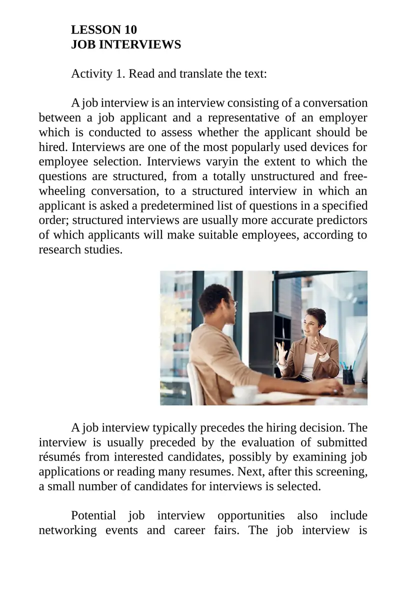 JOB INTERVIEWS 1