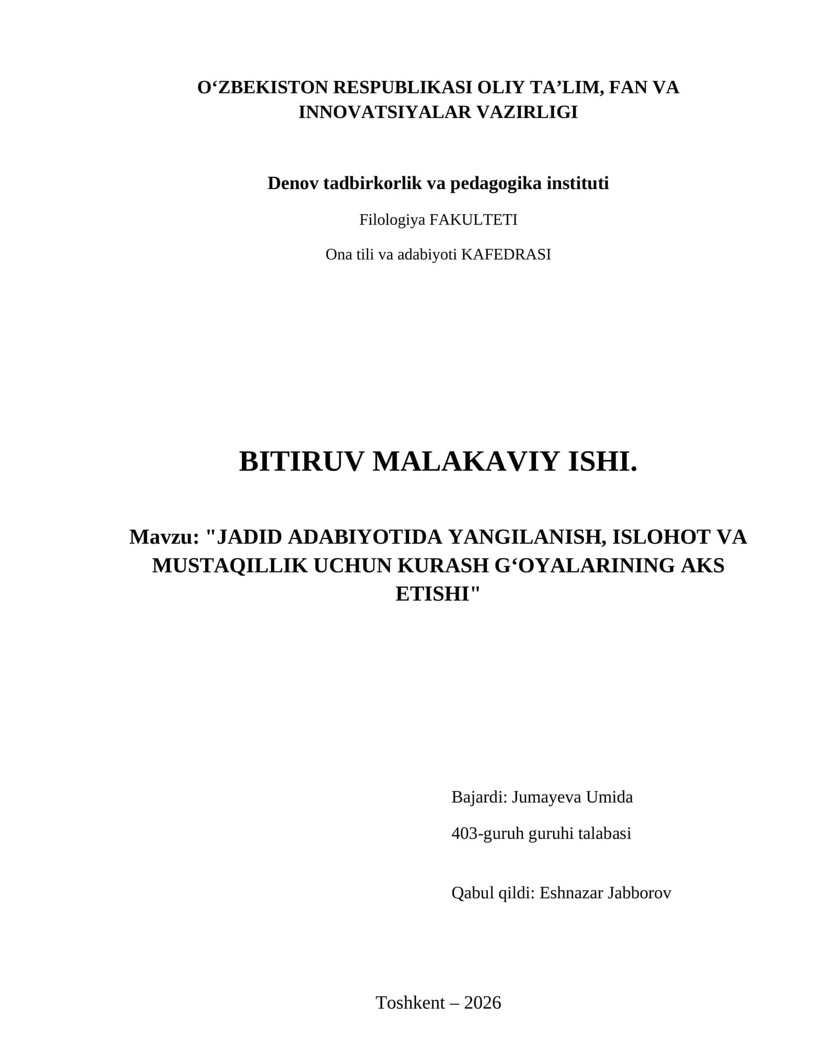Jadid adabiyotida yangilanish, islohot va mustaqillik uchun kurash gʻoyalarining aks etishi 1