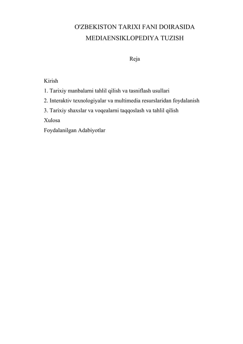 O'ZBEKISTON TARIXI FANI DOIRASIDA MEDIAENSIKLOPEDIYA TUZISH 1