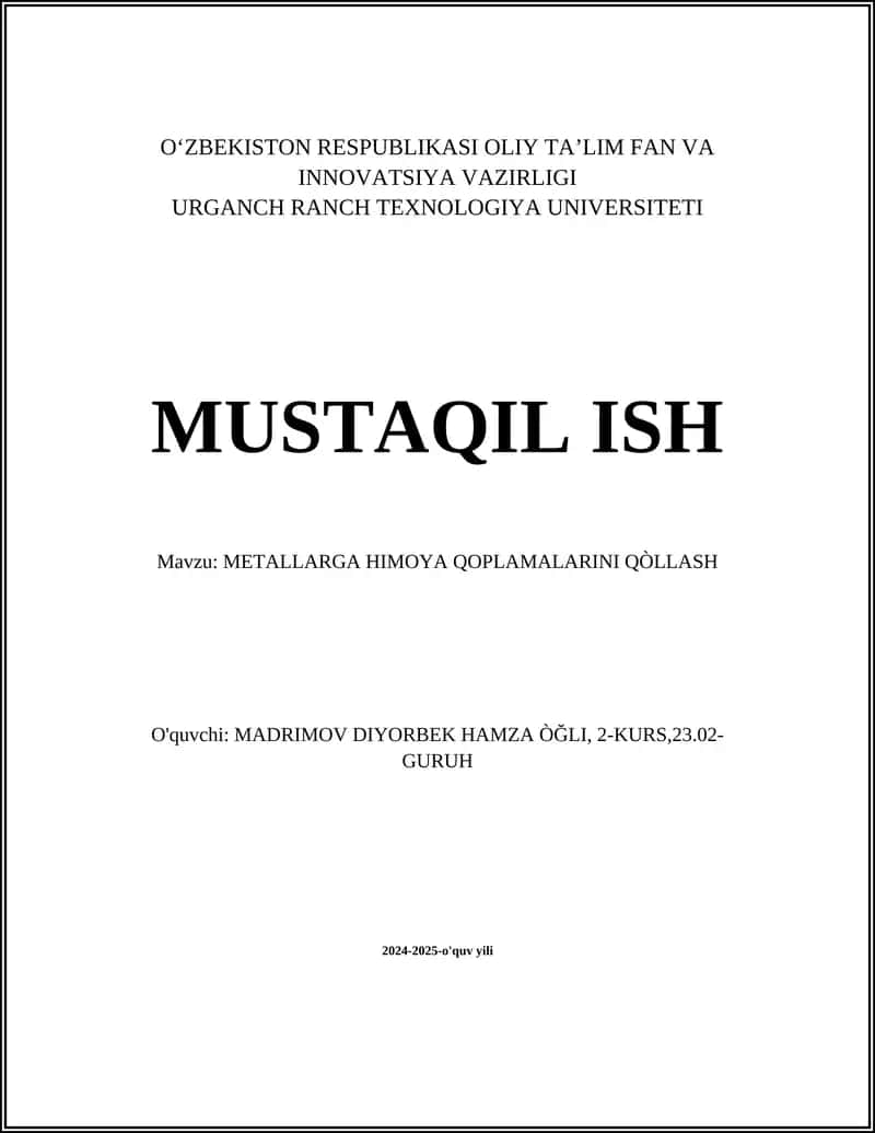 METALLARGA HIMOYA QOPLAMALARINI QÒLLASH 1