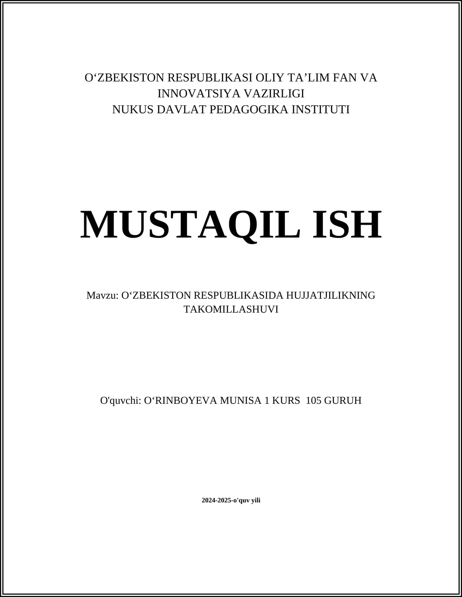 OʻZBEKISTON RESPUBLIKASIDA HUJJATJILIKNING TAKOMILLASHUVI 1