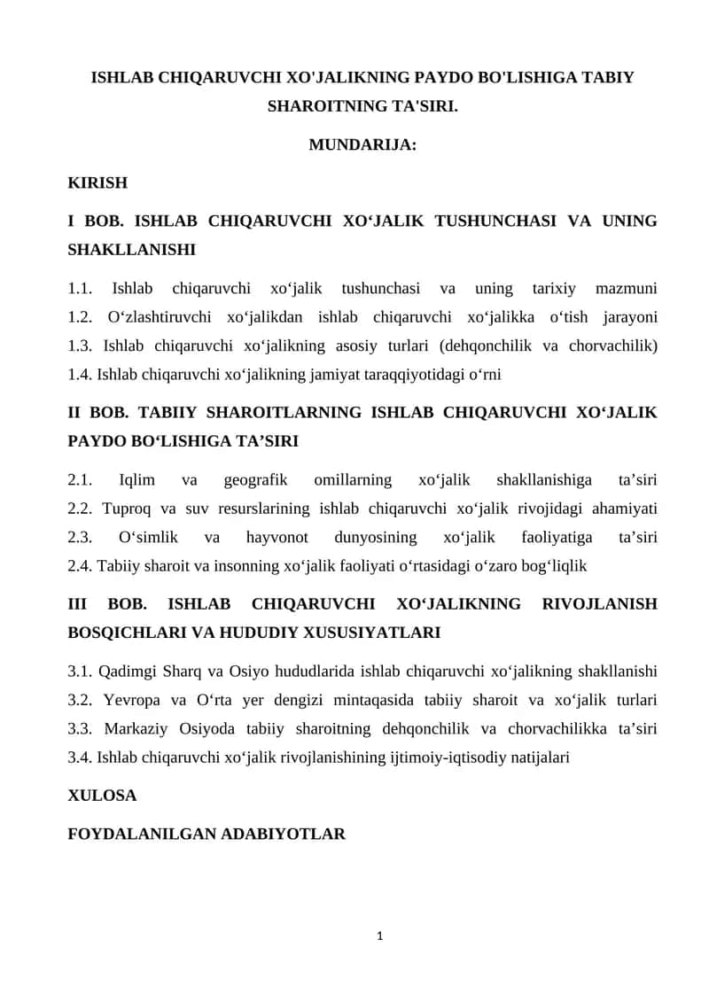 ISHLAB CHIQARUVCHI XO'JALIKNING PAYDO BO'LISHIGA TABIY SHAROITNING TA'SIRI 1