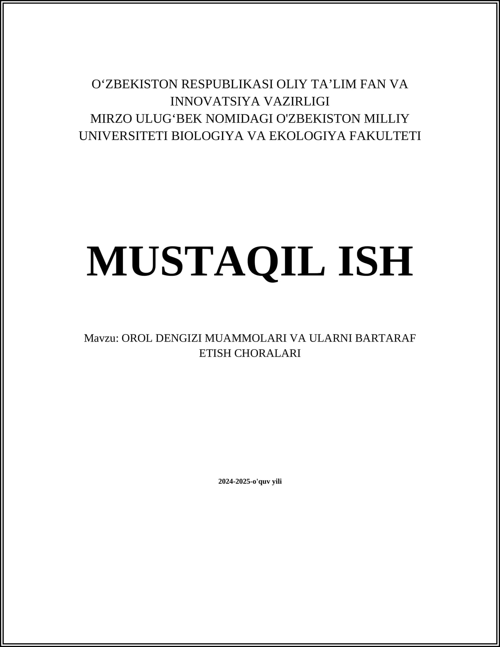 OROL DENGIZI MUAMMOLARI VA ULARNI BARTARAF ETISH CHORALARI 1
