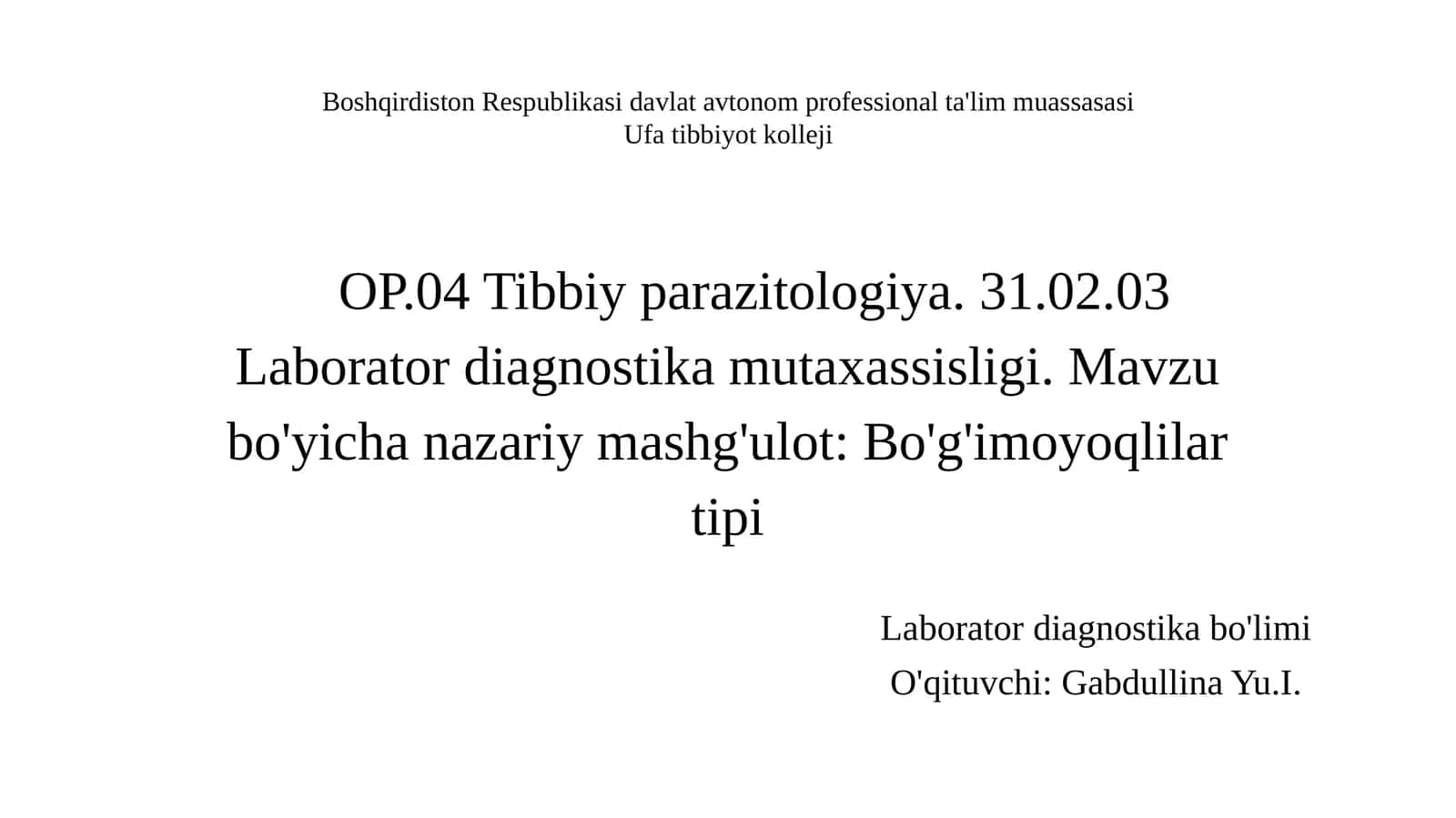 Tibbiy parazitologiya - o'rgimchaksimonlar va hasharotlar 1