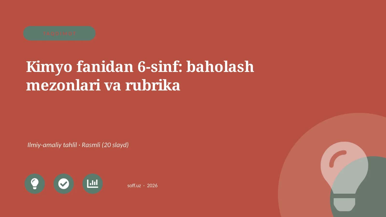 Kimyo fanidan 6-sinf: baholash mezonlari va rubrika 1