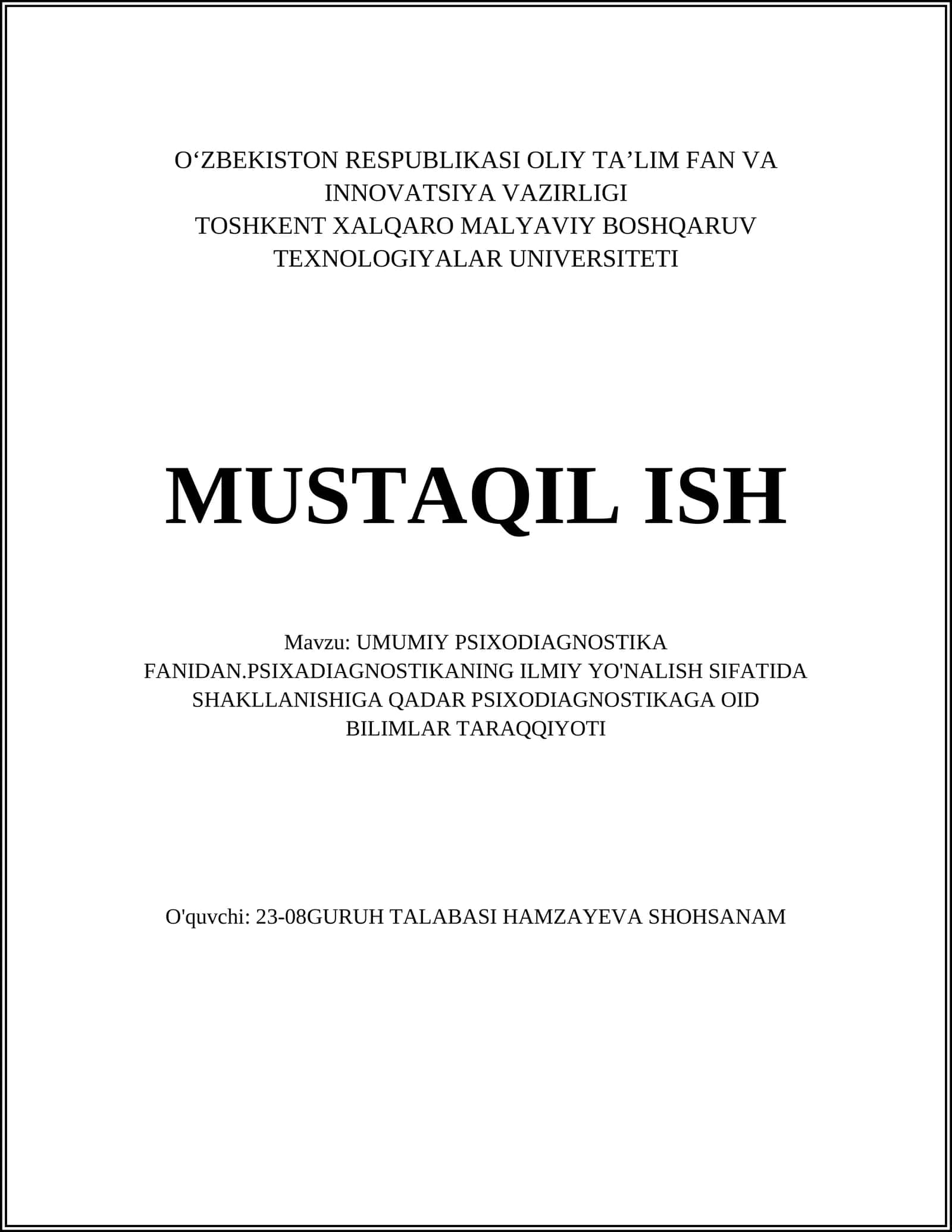 UMUMIY PSIXODIAGNOSTIKA FANIDAN 1