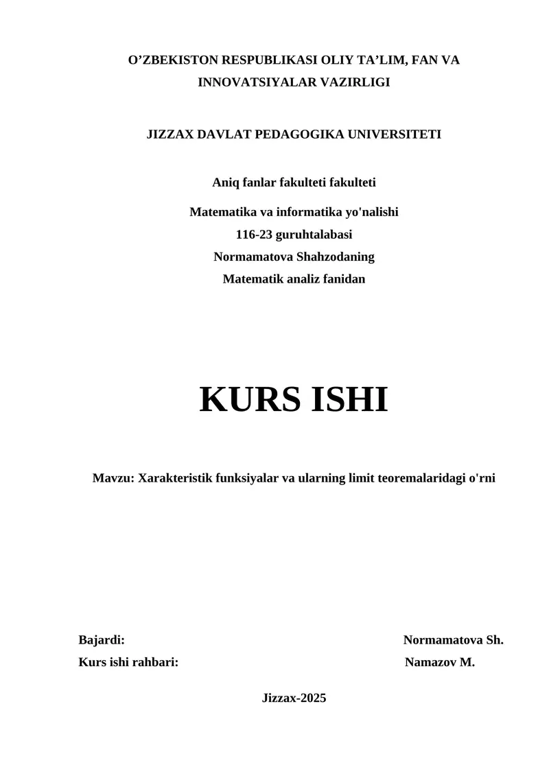 Kurs ishi Matematik analiz 1