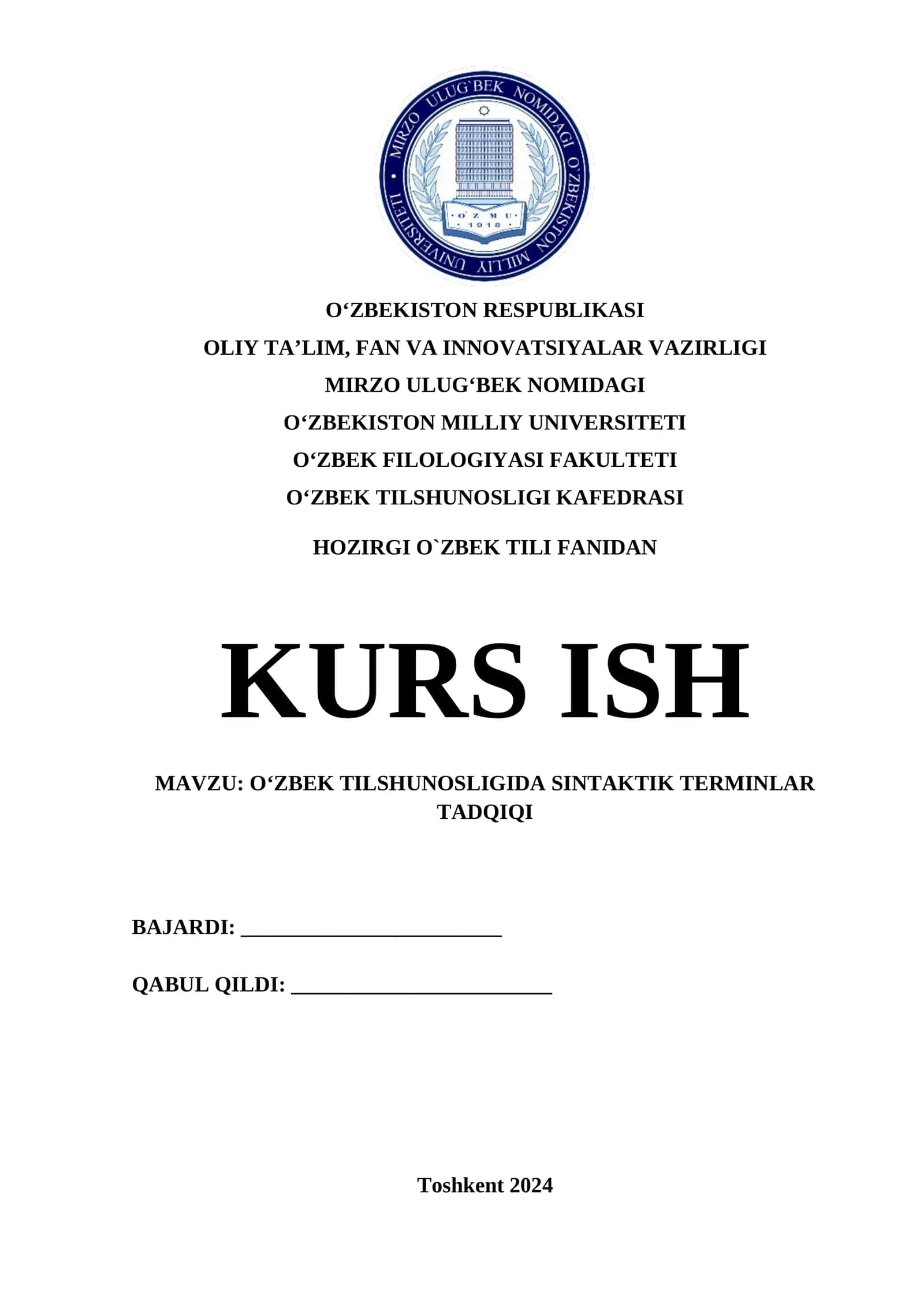 O‘ZBEK TILSHUNOSLIGIDA SINTAKTIK TERMINLAR TADQIQI 1