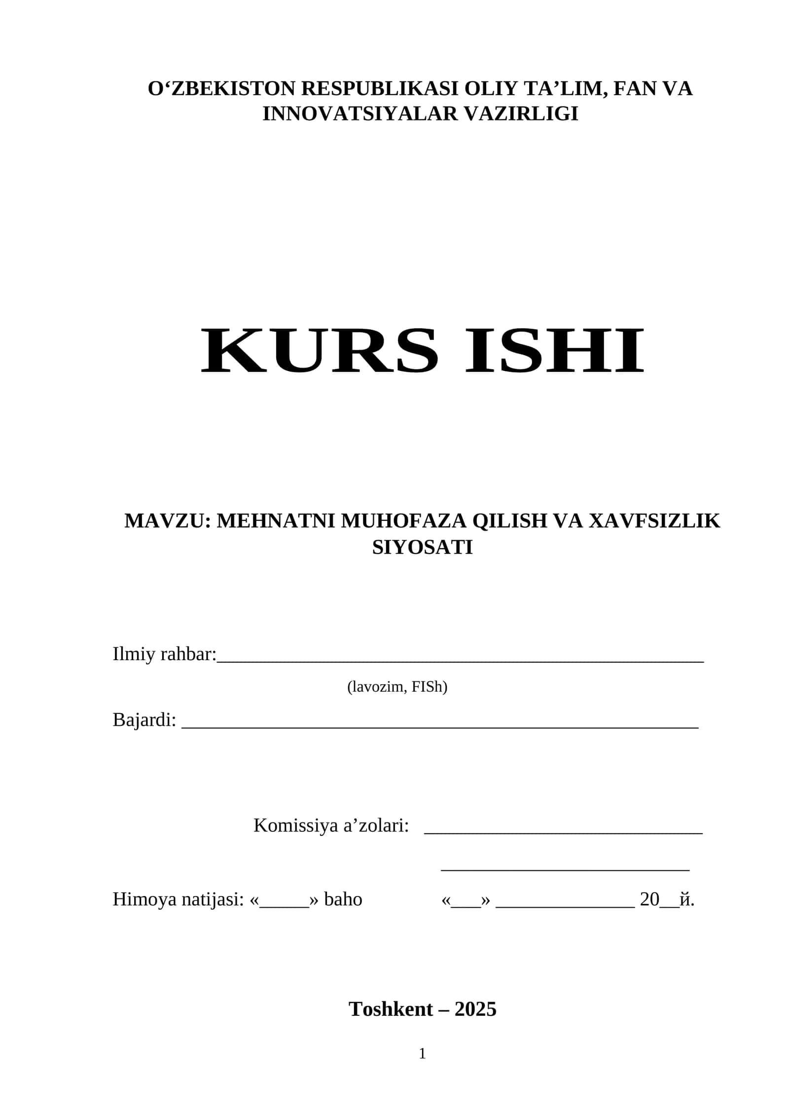 MEHNATNI MUHOFAZA QILISH VA XAVFSIZLIK SIYOSATI 1