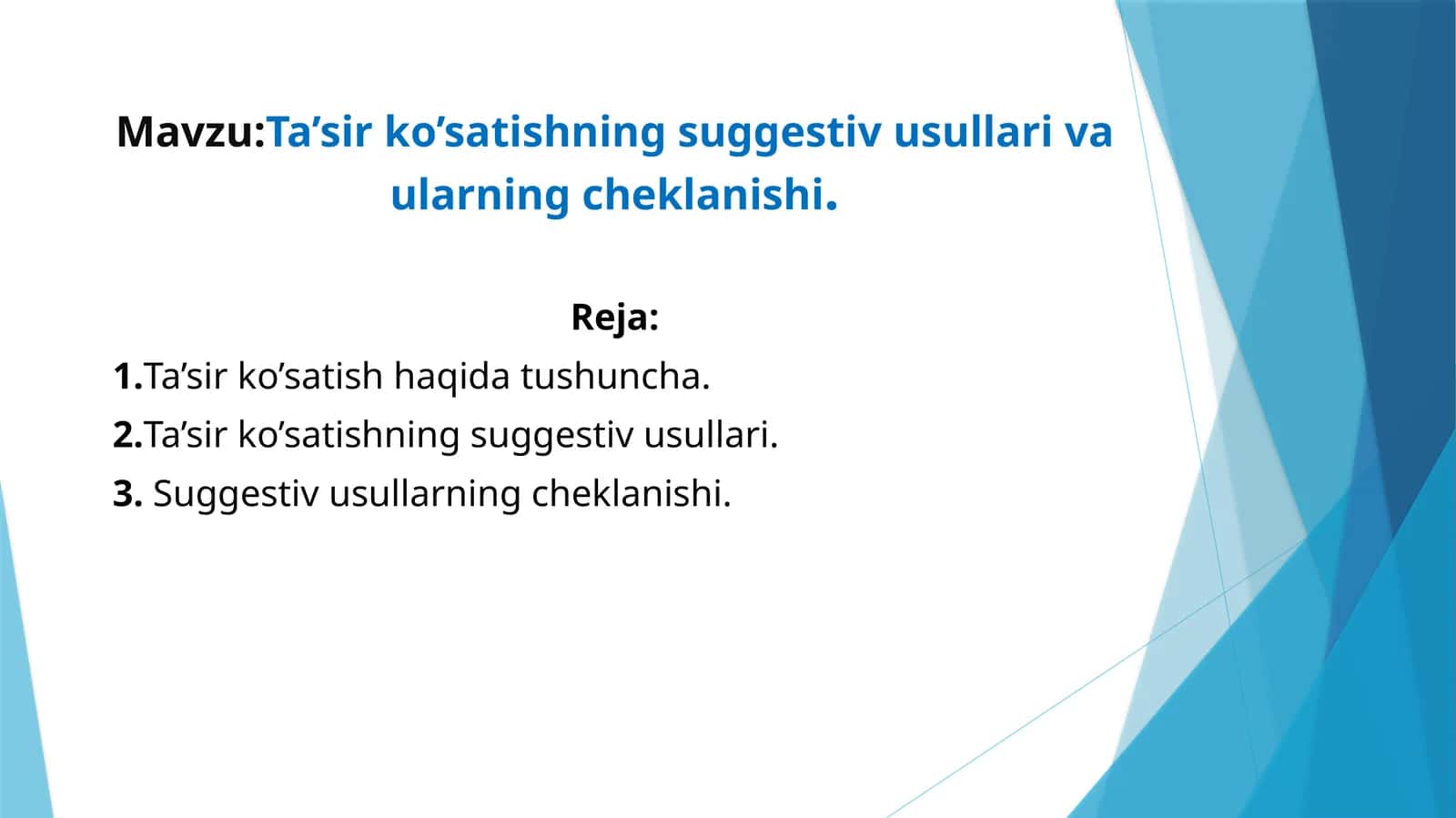Ta’sir ko’satishning suggestiv usullari va ularning cheklanishi. 1