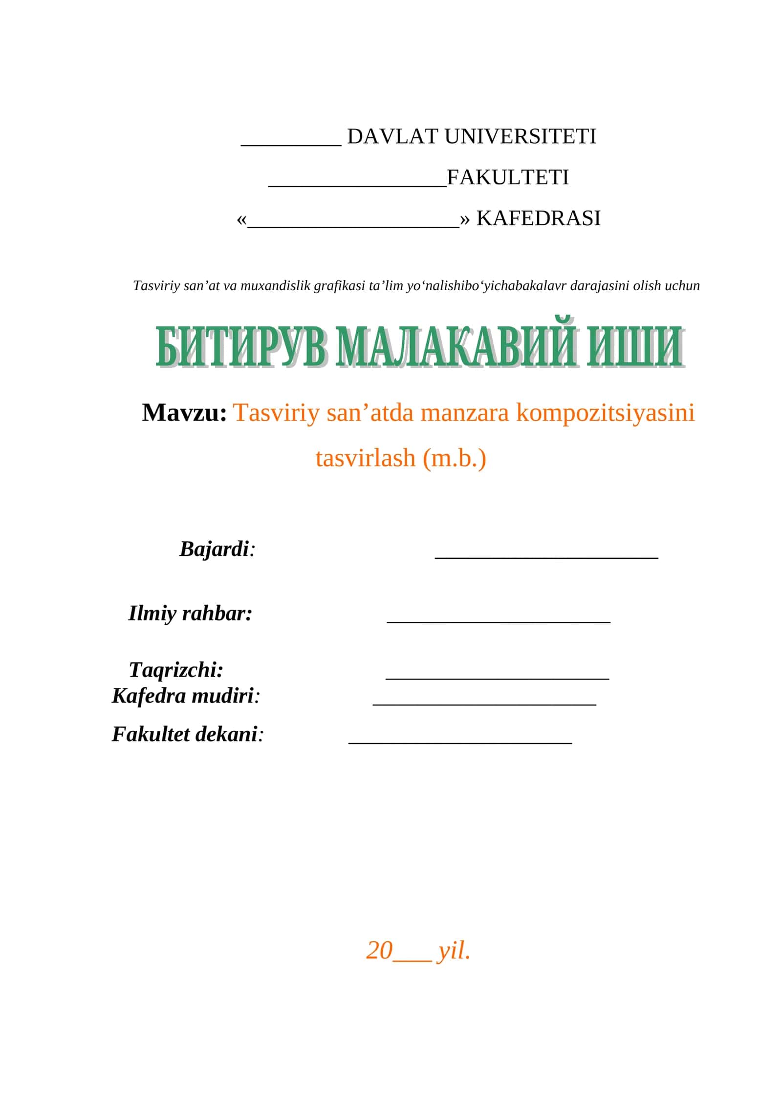 Tasviriy san’atda manzara kompozitsiyasini tasvirlash (moy bo'yoqda) BMI 1
