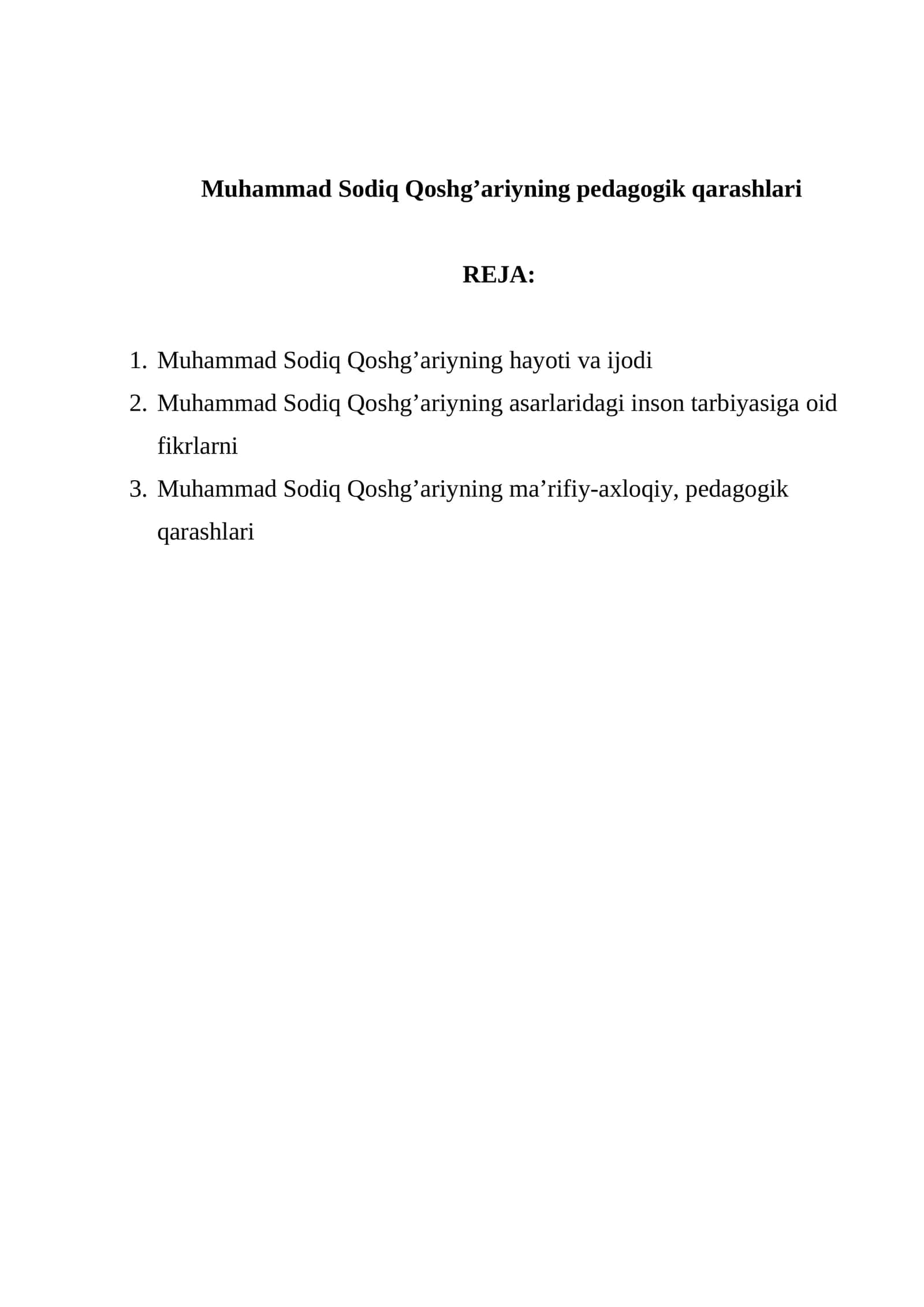 Muhammad Sodiq Qoshg’ariyning pedagogik qarashlari 1