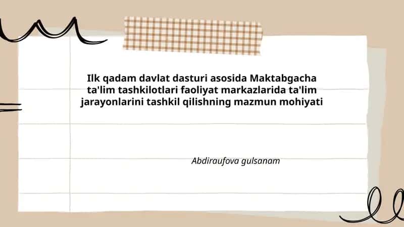 Ilk qadam davlat dasturi asosida Maktabgacha ta'lim tashkilotlari faoliyat markazlarida ta'lim jarayonlarini tashkil qilishning mazmun mohiyati 1