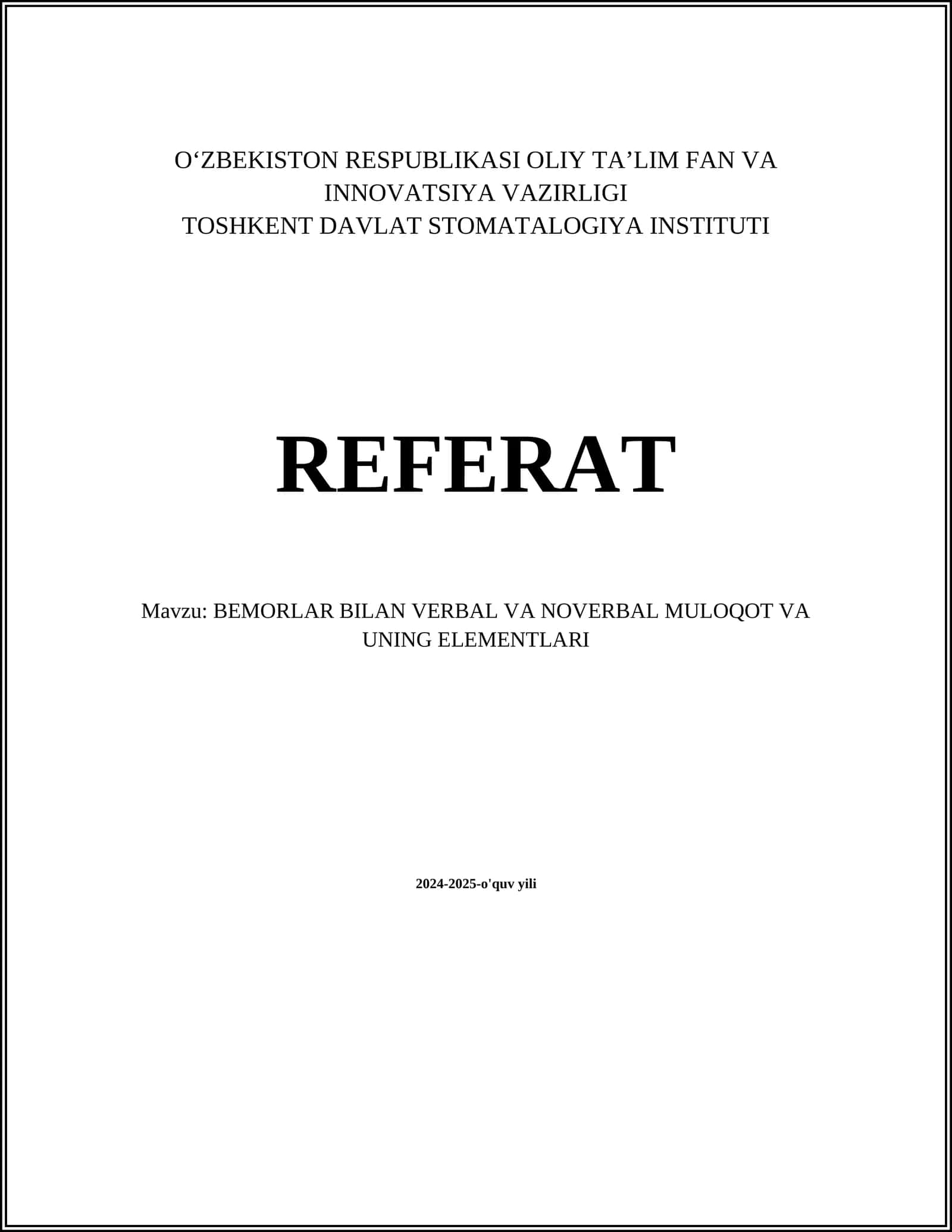 BEMORLAR BILAN VERBAL VA NOVERBAL MULOQOT VA UNING ELEMENTLARI 1