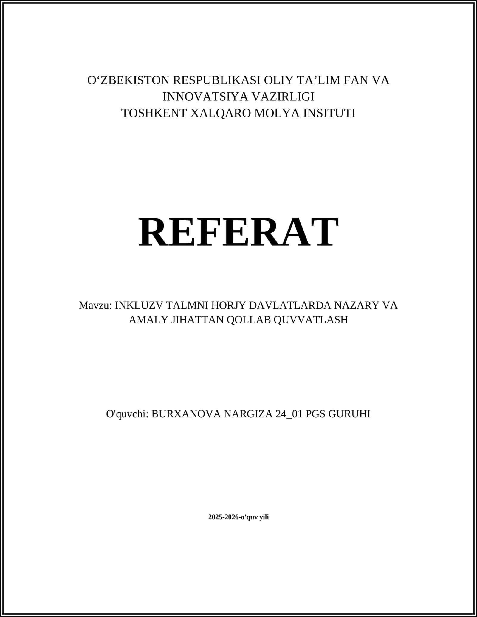 INKLUZV TALMNI HORJY DAVLATLARDA NAZARY VA AMALY JIHATTAN QOLLAB QUVVATLASH 1