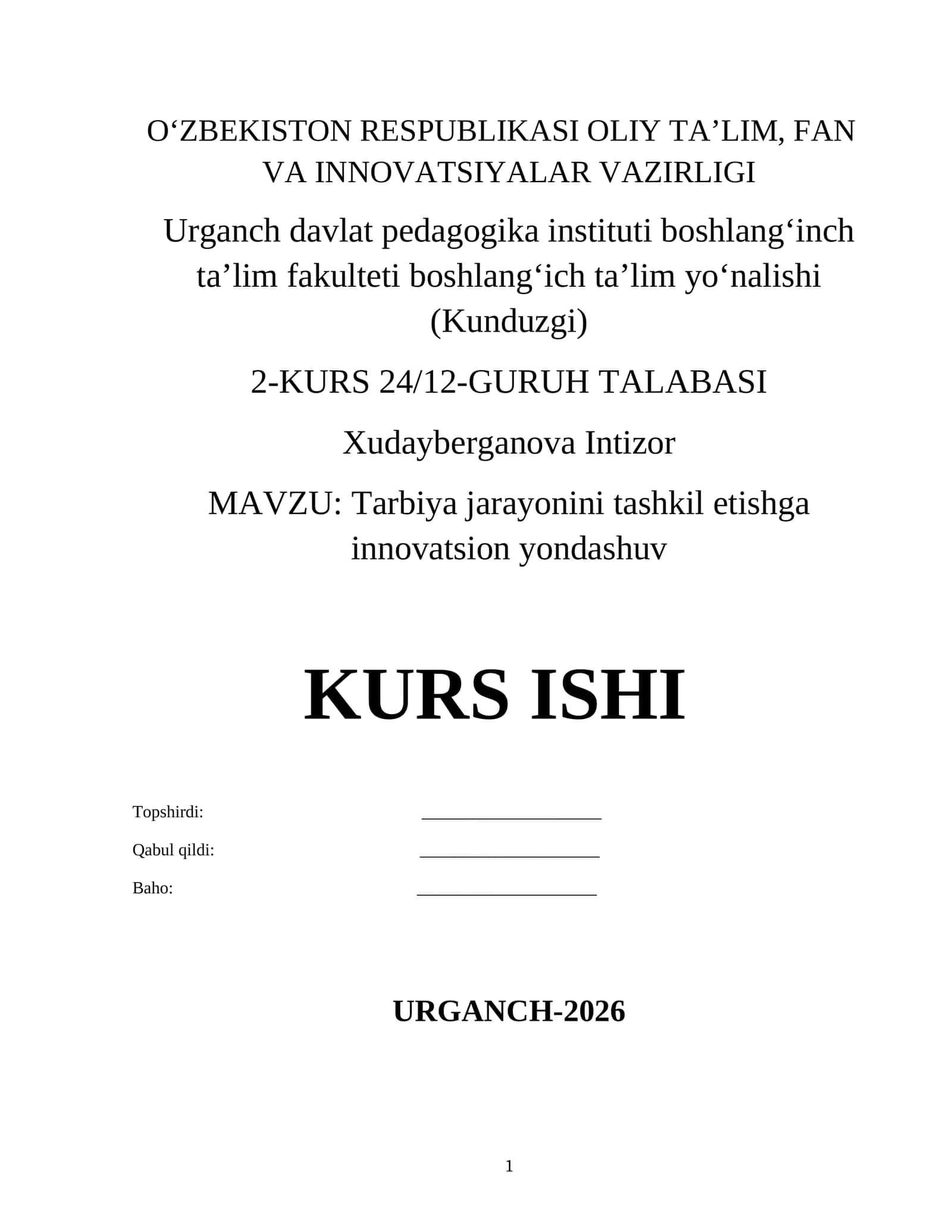 Tarbiya jarayonini tashkil etish innovatsion yondashivlar 1