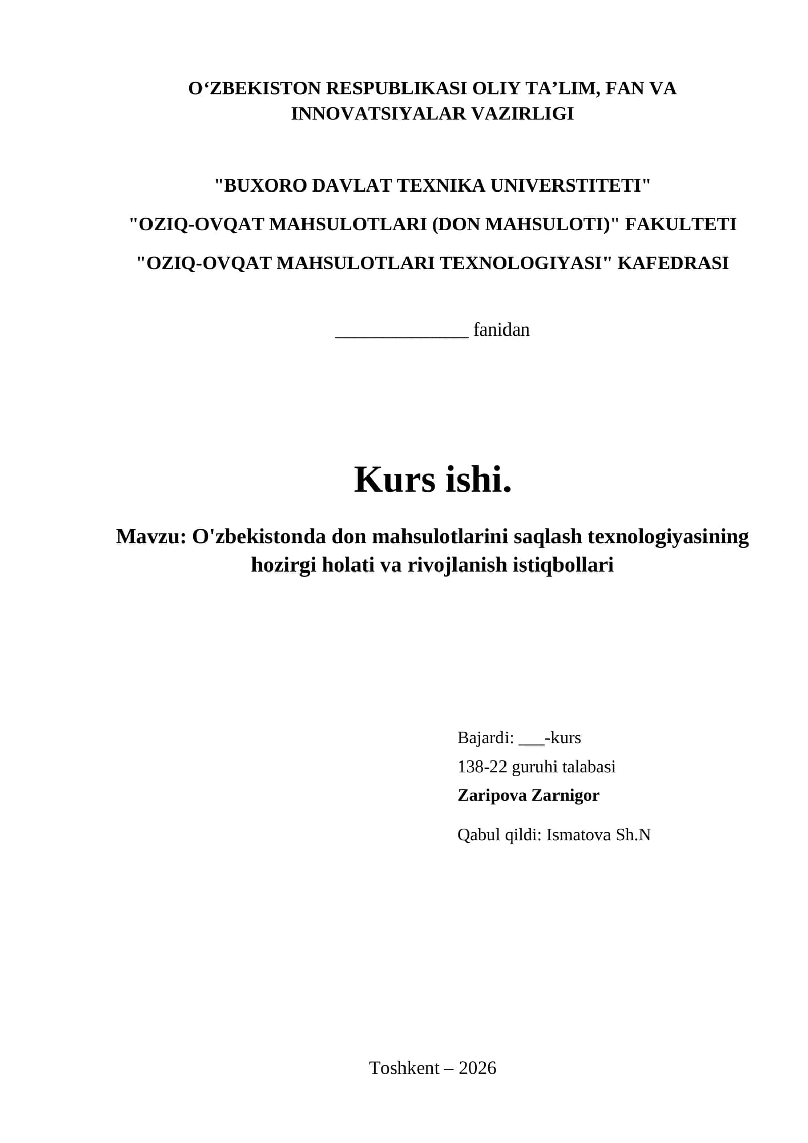 O'zbekistonda don mahsulotlarini saqlash texnologiyasining hozirgi holati va rivojlanish istiqbollari 1