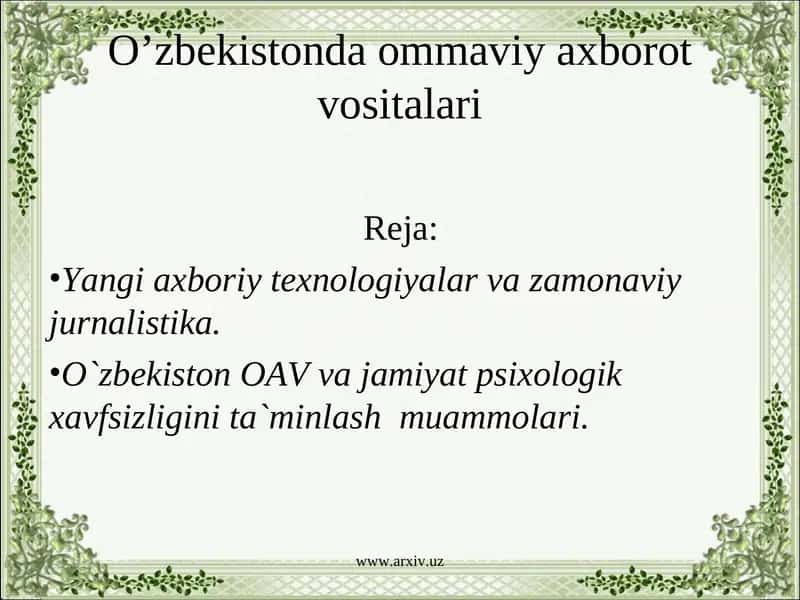O'zbekistonda ommaviy axborot vositalari 1