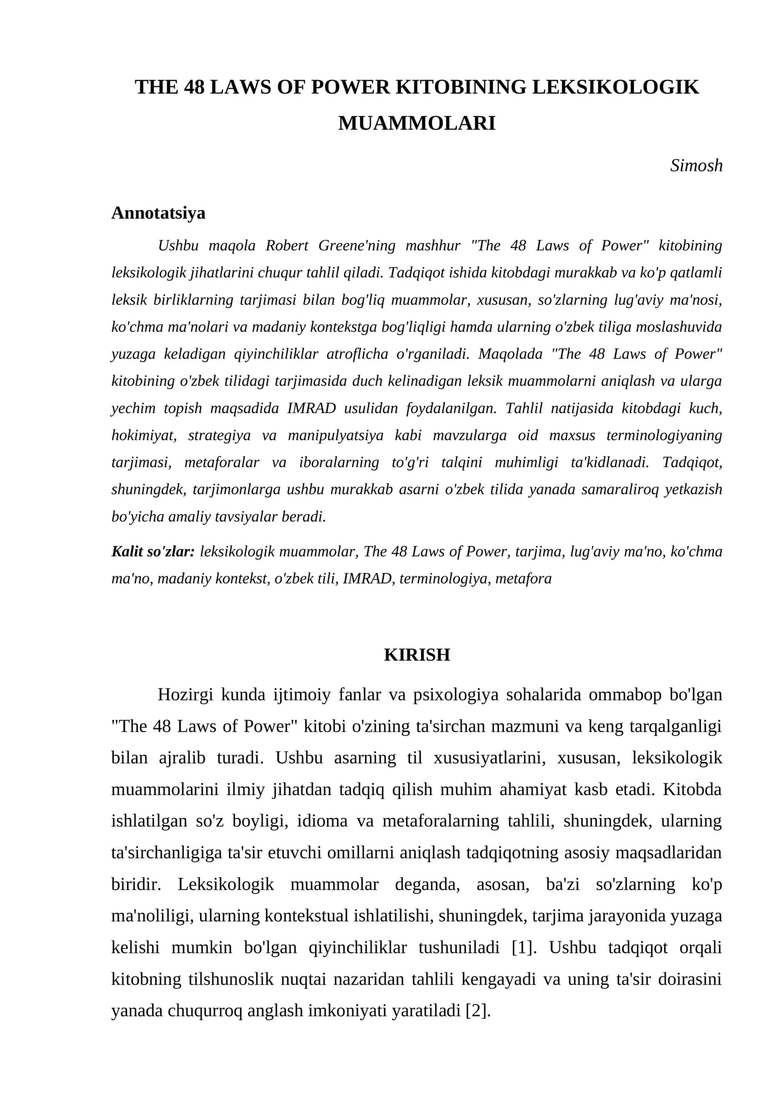 THE 48 LAWS OF POWER KITOBINING LEKSIKOLOGIK MUAMMOLARI 1