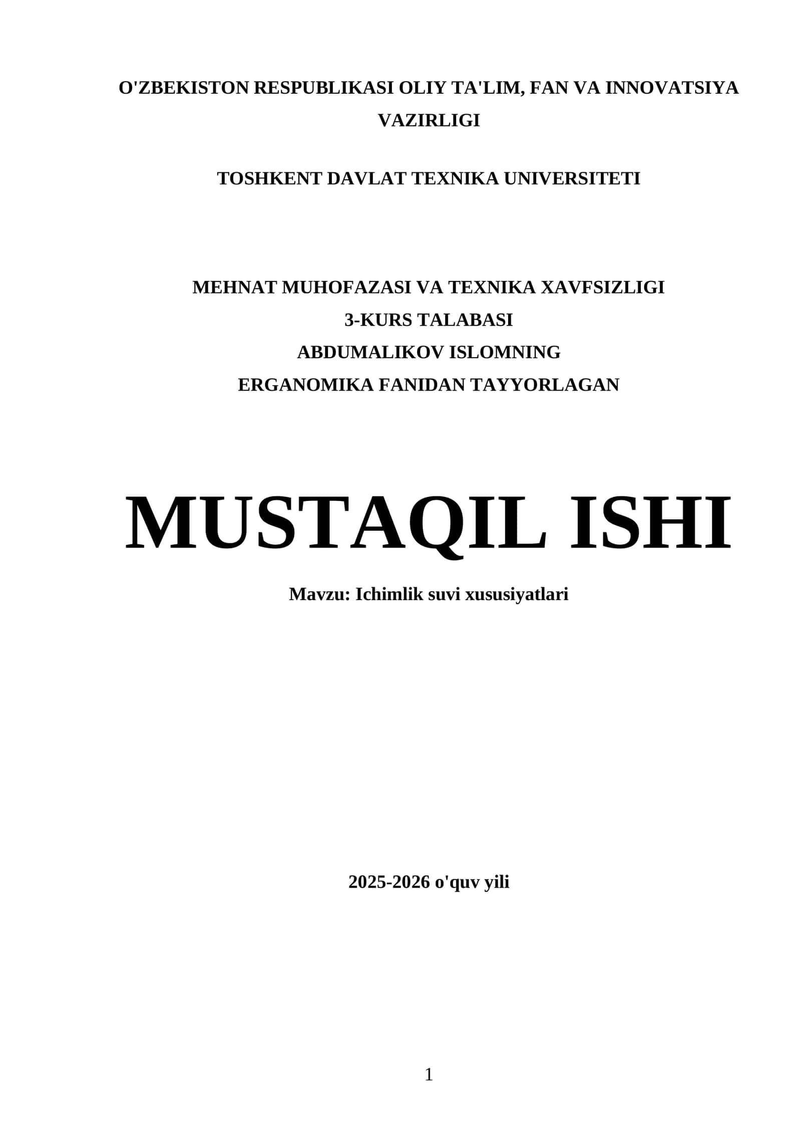 Ichimlik suvi xususiyatlari 1