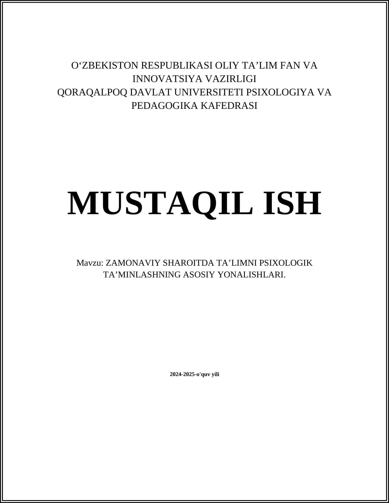ZAMONAVIY SHAROITDA TA’LIMNI PSIXOLOGIK TA’MINLASHNING ASOSIY YONALISHLARI 1