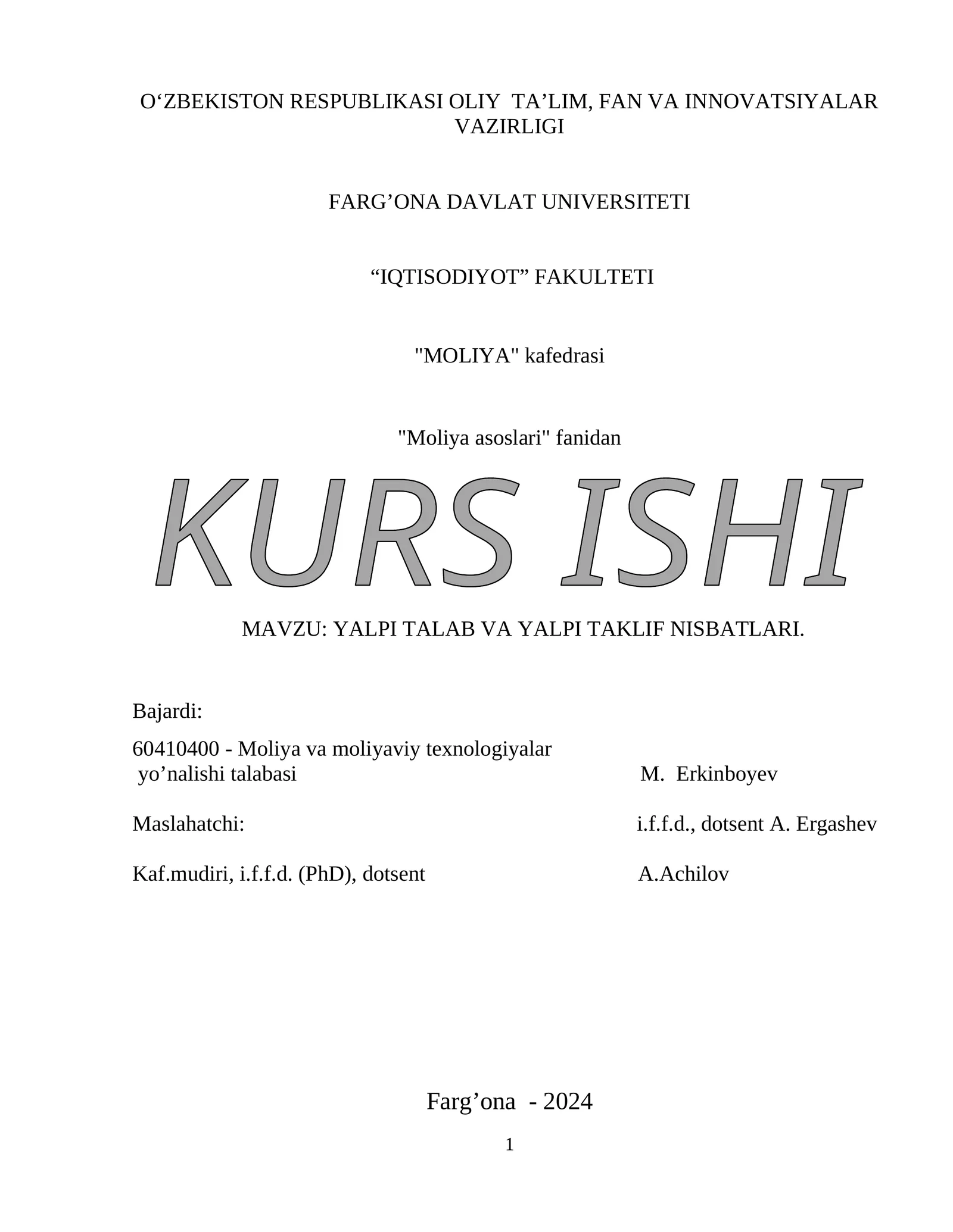 YALPI TALAB VA YALPI TAKLIF NISBATLARI 1