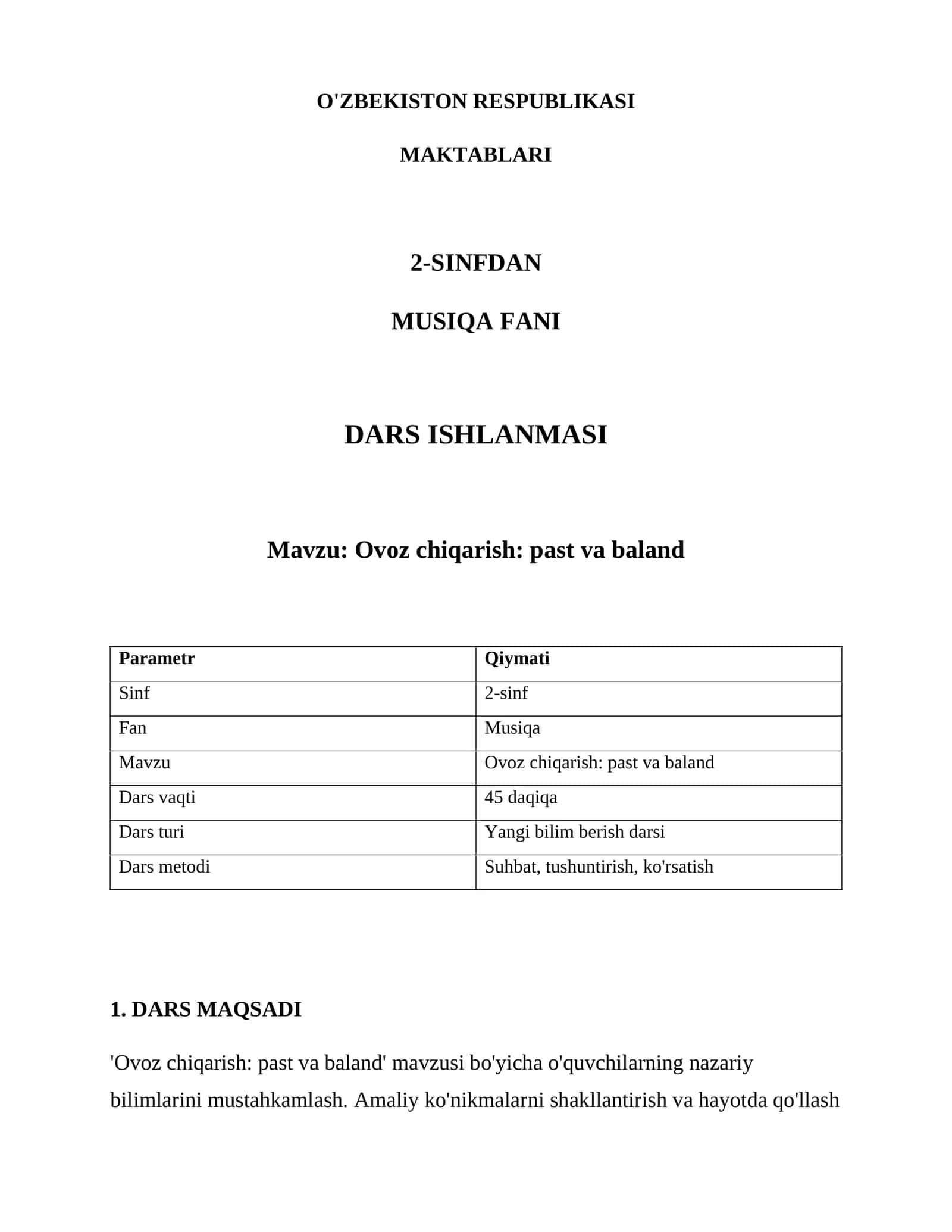 Ovoz chiqarish: past va baland 1