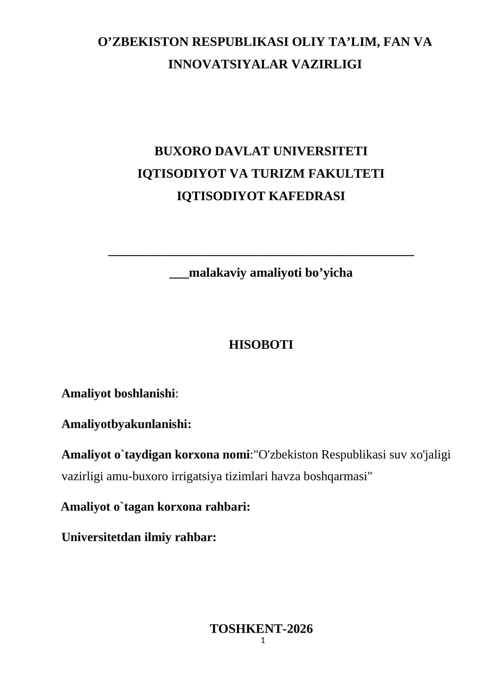 O'zbekiston Respublikasi suv xo'jaligi vazirligi amu-buxoro irrigatsiya tizimlari havza boshqarmasi 1