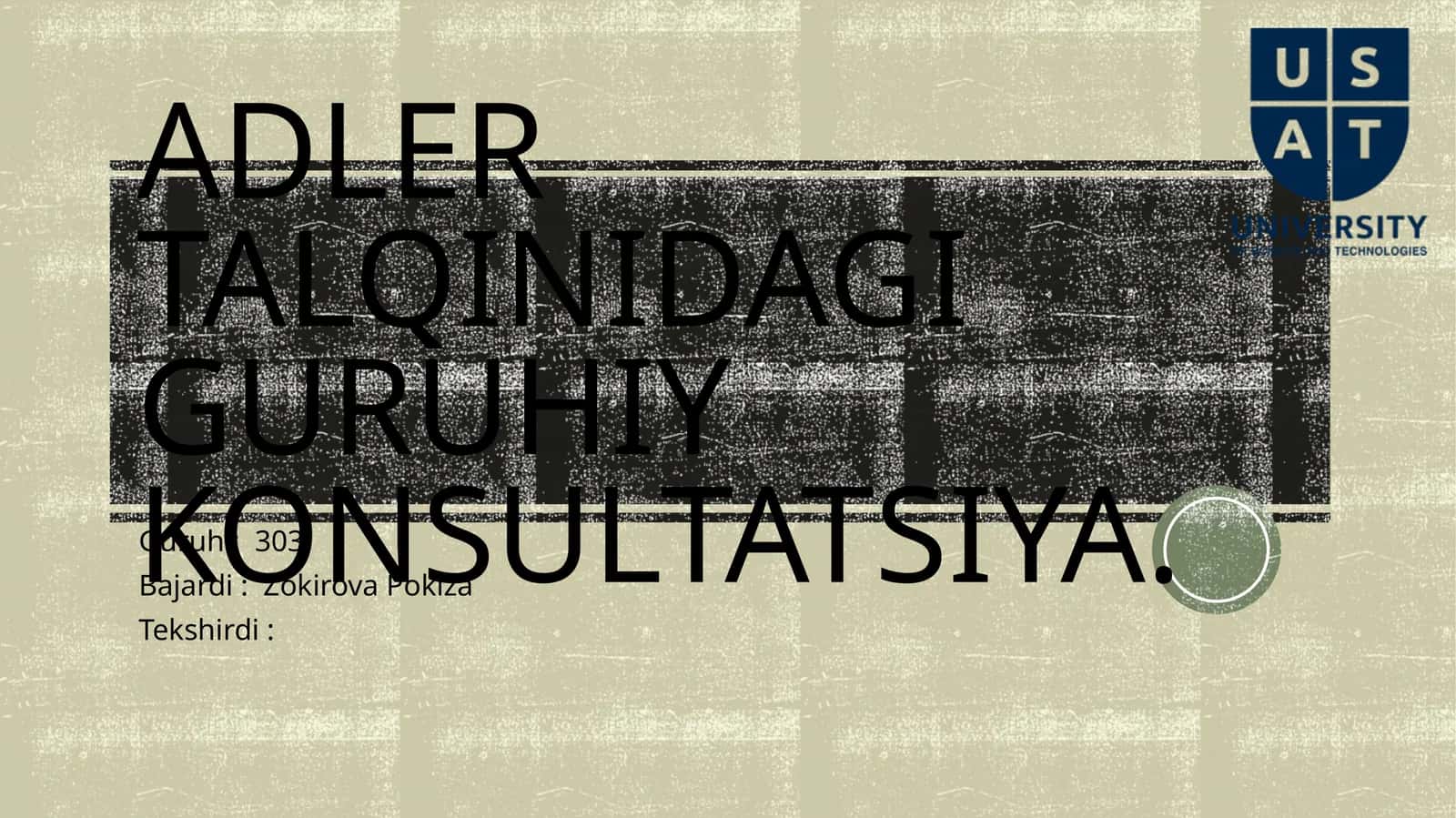 Adler talqinidagi guruhi y'konsultatsiya 1
